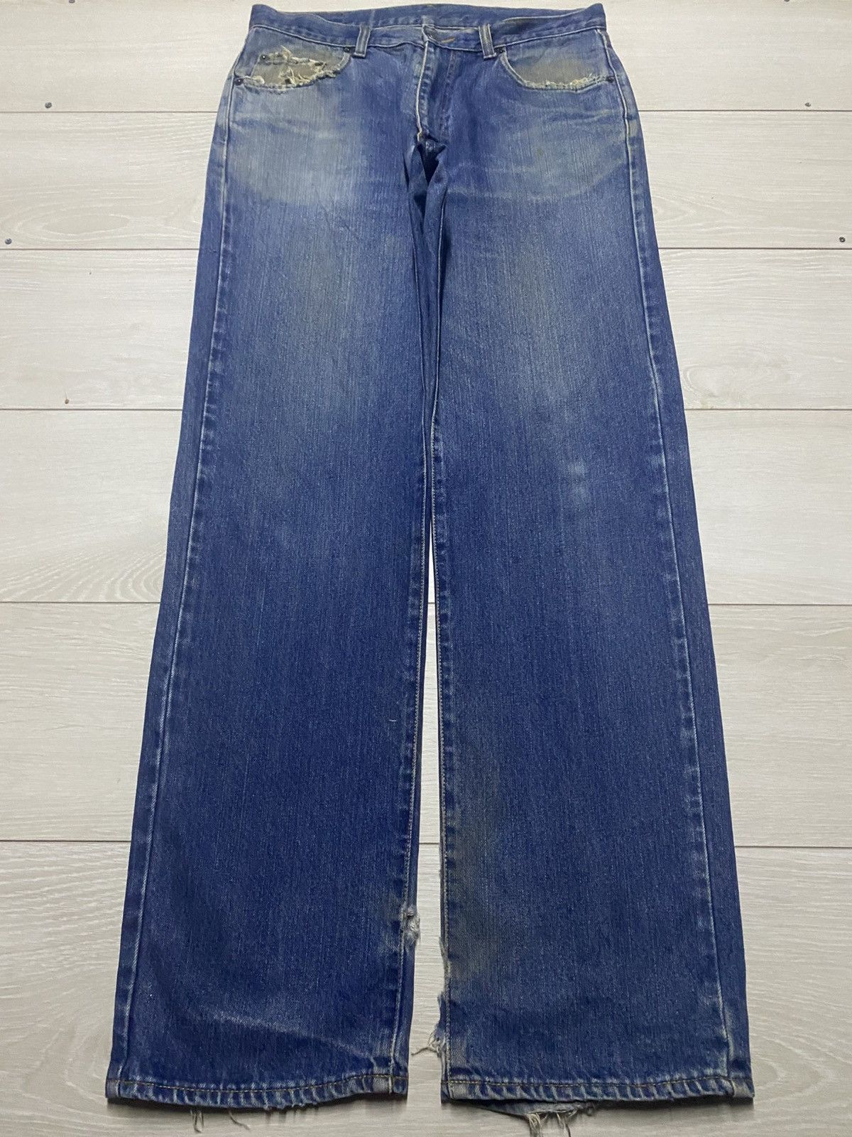 Undercover × Uniqlo Vintage Warehouse & co Mud Wash Distressed Loose Jeans Size US 33 - 1 Thumbnail