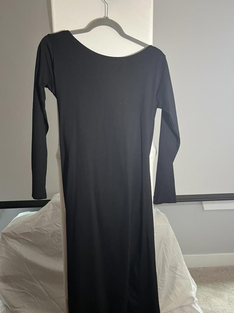 Designer Elegant Long Sleeve Black Dress - Organic Cotton Blend Size L / US 10 / IT 46 - 2 Thumbnail