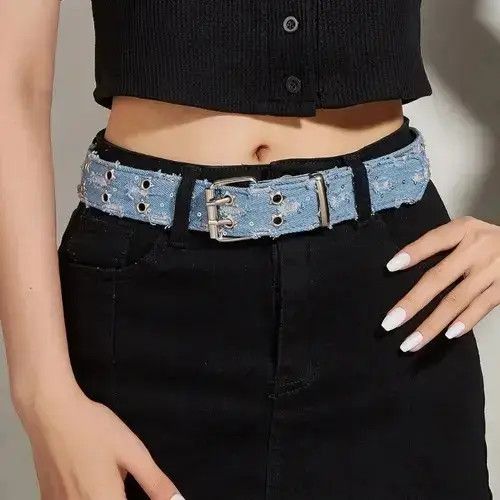 Other Washed Denim Double Pin Buckle Belt Size ONE SIZE - 2 Thumbnail