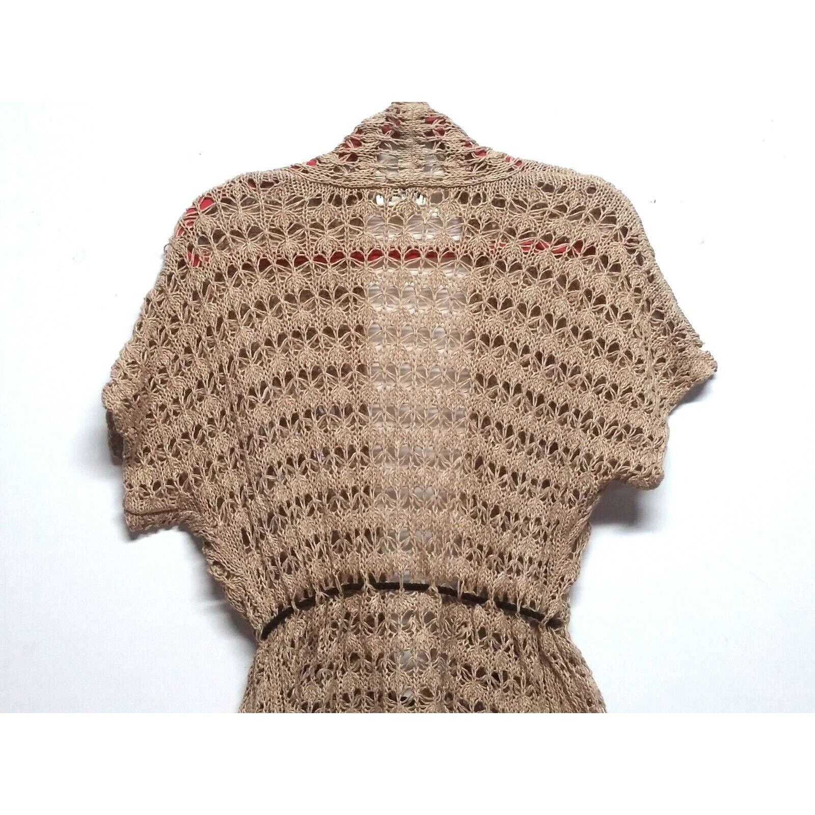 Other Cardigan Sweater Peplum Tan Crochet knit belted Sz M womens Size M / US 6-8 / IT 42-44 - 6 Thumbnail