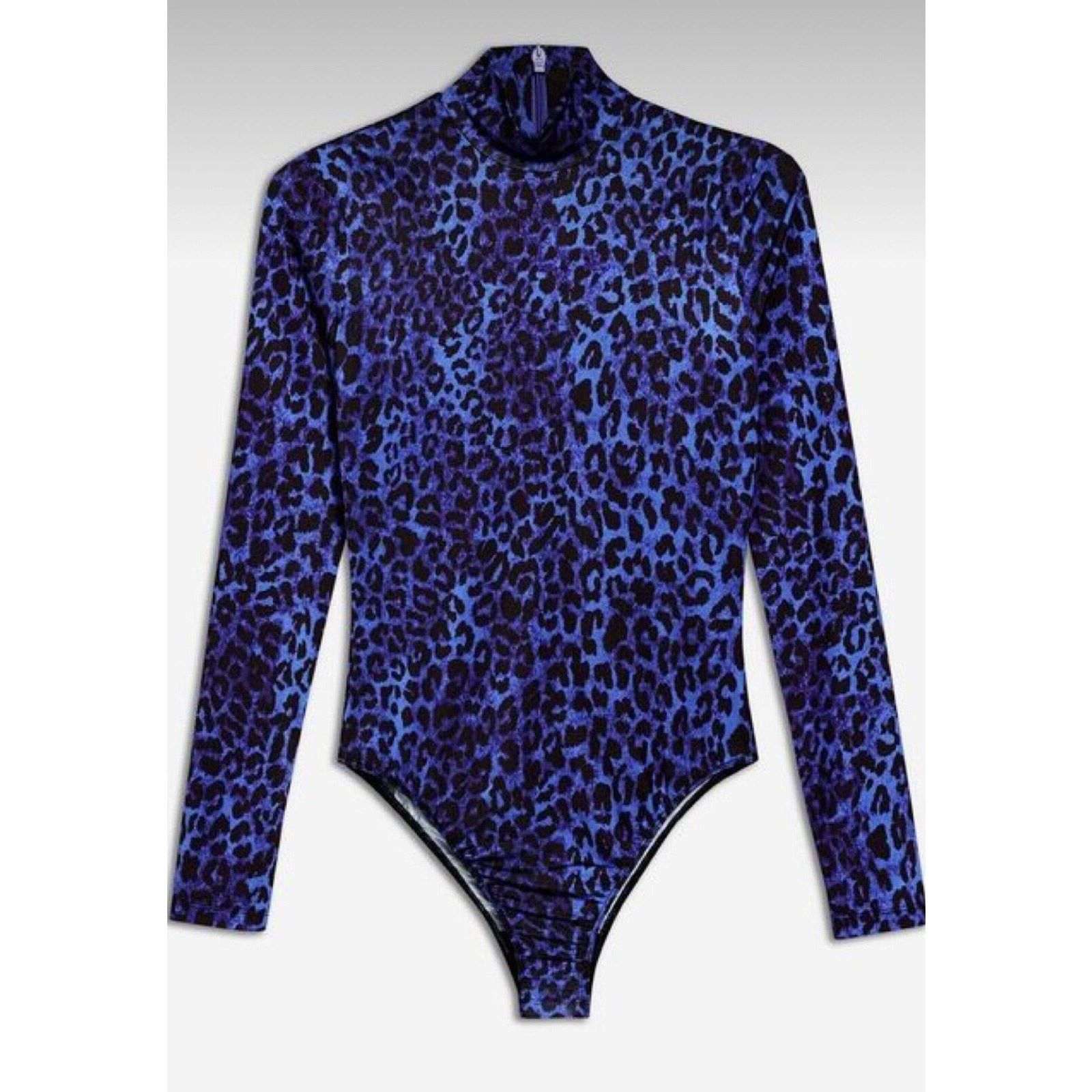 Topshop Topshop x Halpern Blue Cheetah Mock Neck Back Zip Bodysuit 2 Size XS / US 0-2 / IT 36-38 - 15 Thumbnail