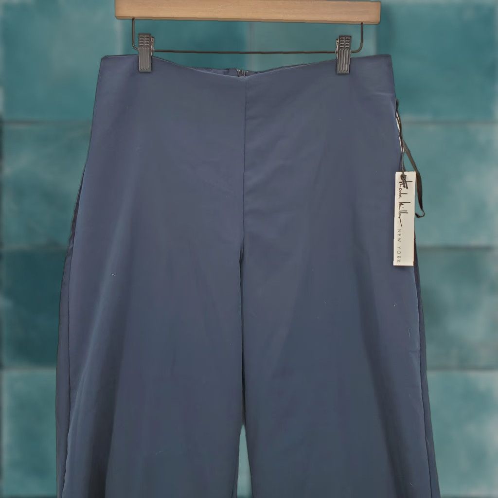 Nicole Miller Nicole Miller New York Pants Womens 10 Navy Blue Wide Crop Culottes High Rise Slim Fit Stretch Zip Casual Workwear Regular Inseam 25 in} Size 32" / US 10 / IT 46 - 1 Thumbnail