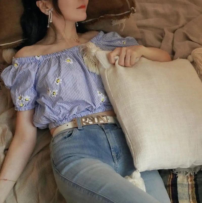 Miu Miu Miu Miu Blue Off-Shoulder Women's Top 0089 Size L / US 10 / IT 46 - 1 Thumbnail