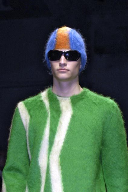 Prada FW 2007 Runway Blue & Orange Mohawk Mohair Beanie Size ONE SIZE - 1 Thumbnail