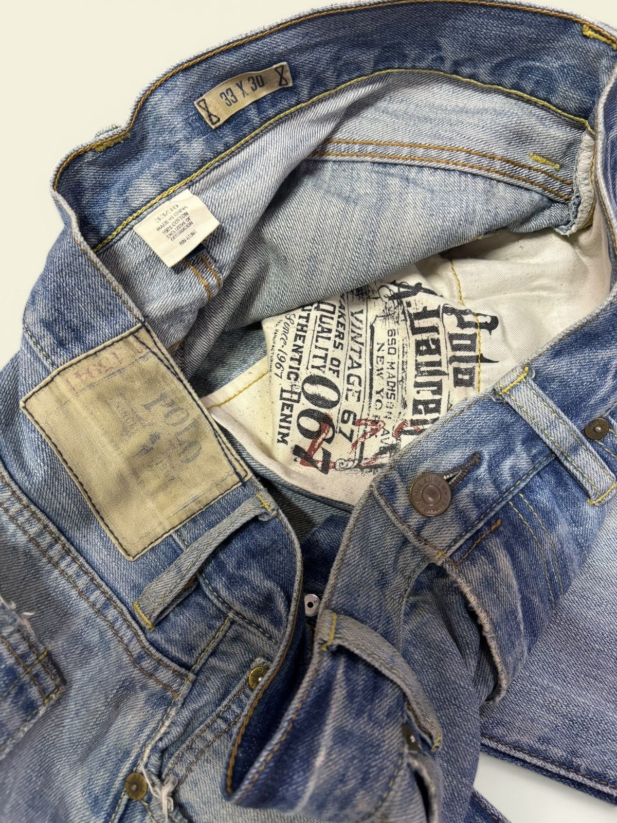 Polo Ralph Lauren Vtg 90s Polo RL Ralph Lauren Blue Wash Distress Loose Jeans Size US 34 / EU 50 - 9 Thumbnail