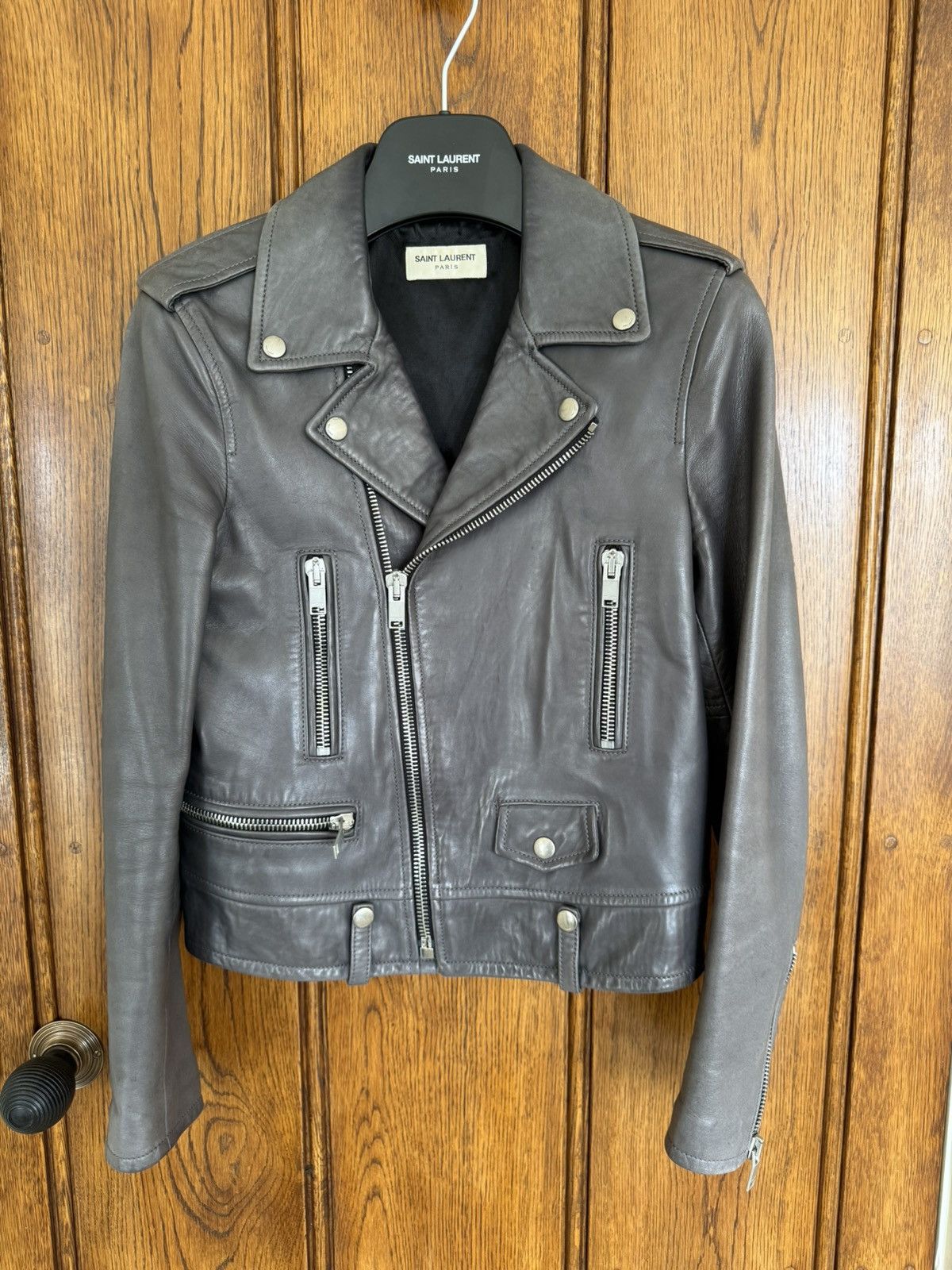 Saint Laurent Paris SS15 Saint Laurent L01 gray biker leather jacket Hedi FR38 Size S / US 4 / IT 40 - 1 Thumbnail