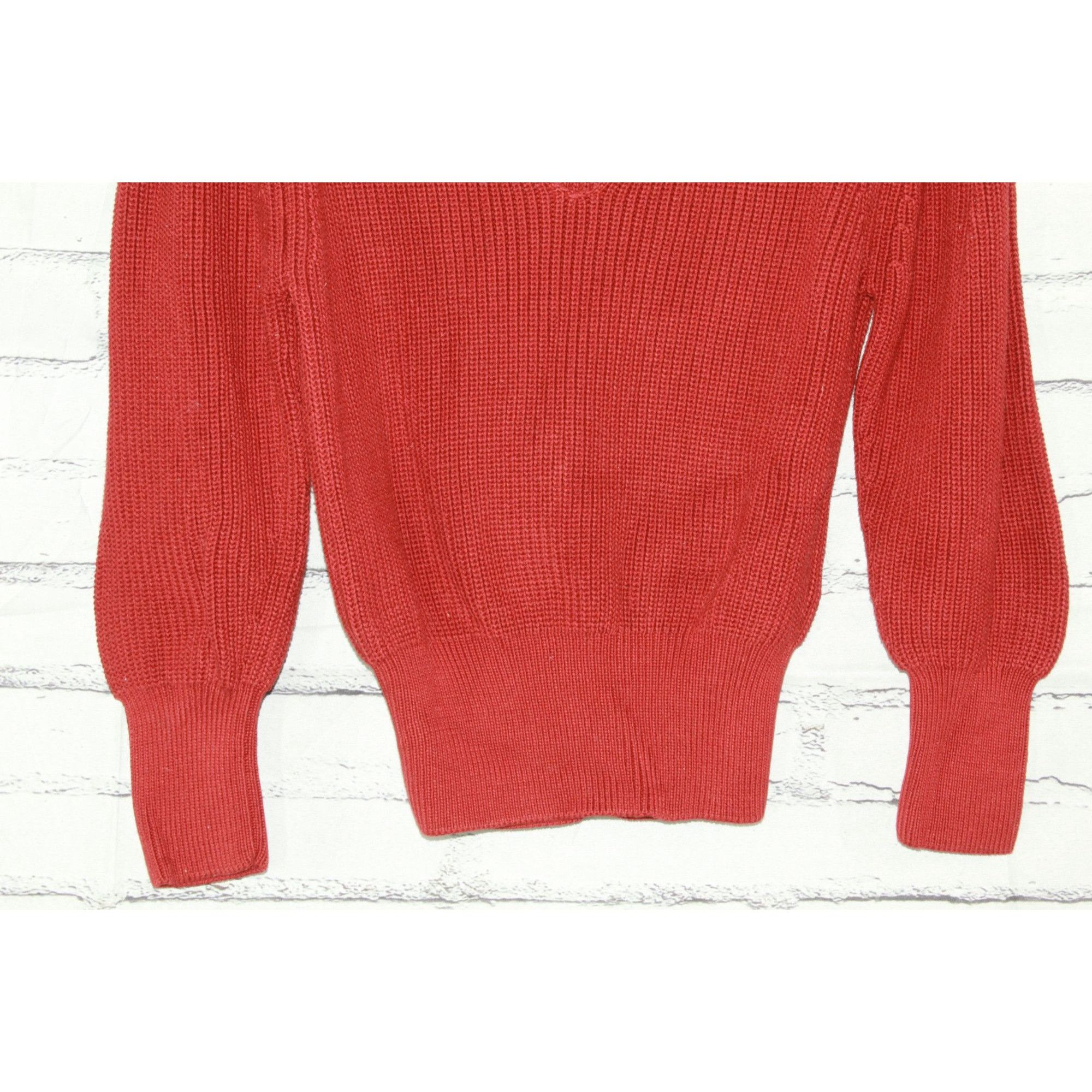 Massimo Dutti Massimo Dutti Red Knit Puff Sleeve V-Neck Sweater Size L Size L / US 10 / IT 46 - 6 Thumbnail