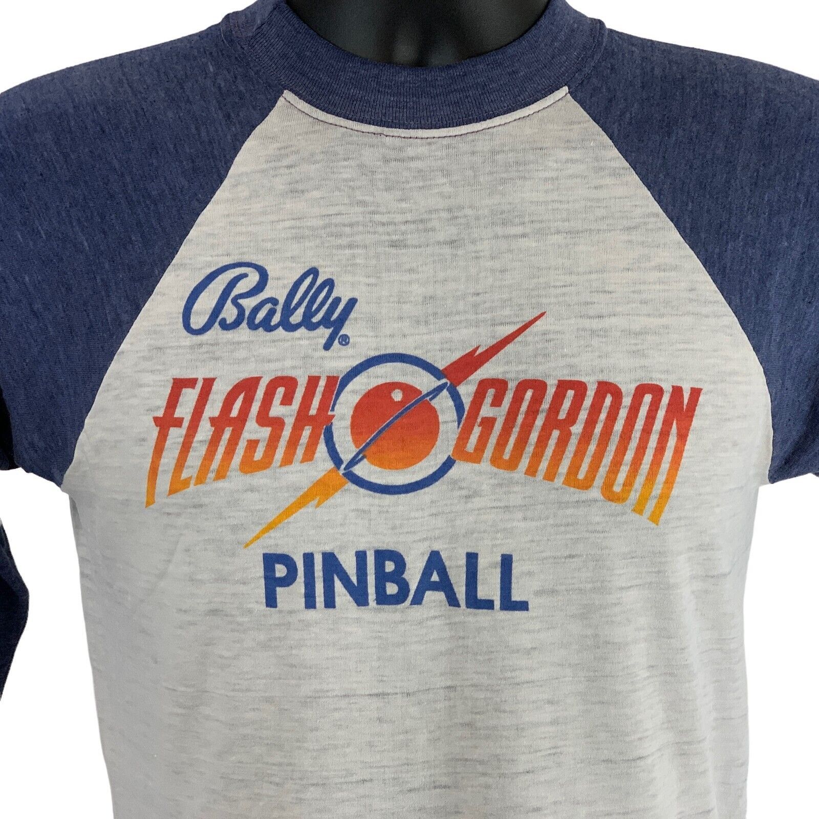 image of Bally Flash Gordon Pinball Vintage 80's Raglan T Shirt Small in Blue, Men's