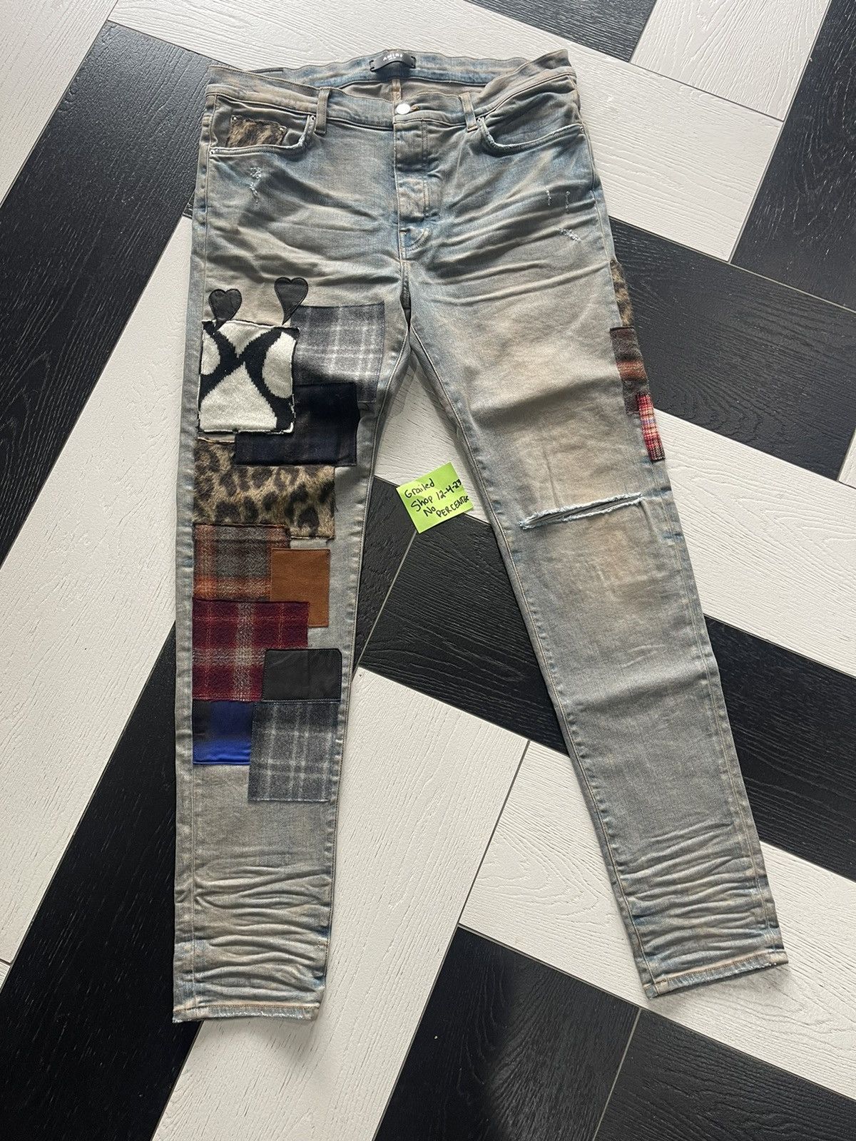 image of Amiri Patchwork Denim Jeans Size 38 in Blue, Men's