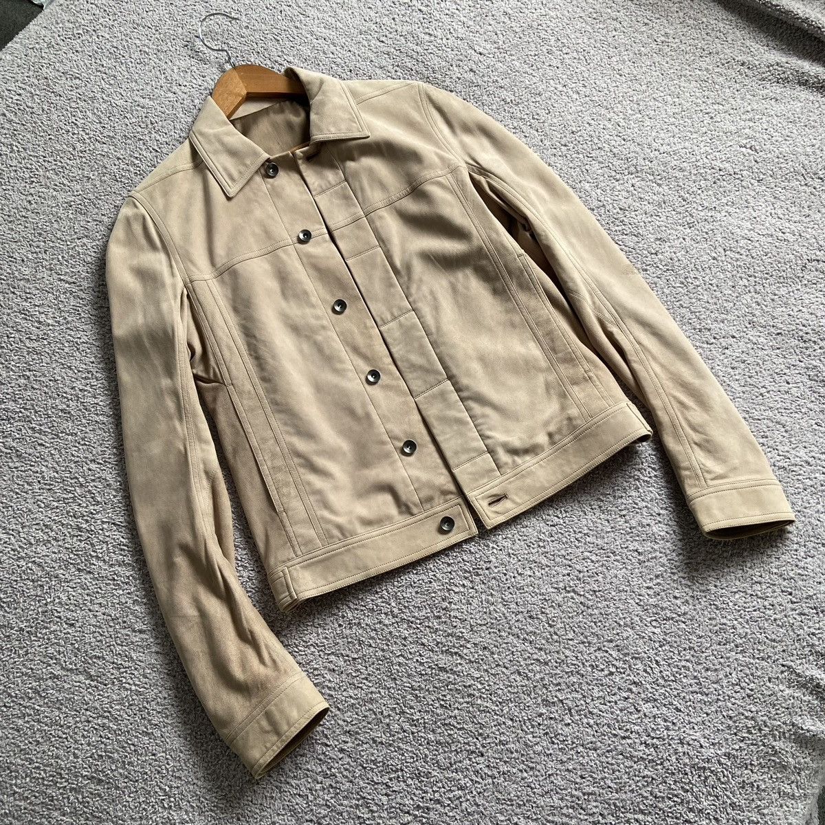 image of Rick Owens Fw15 Lamb Suede Worker Jacket in Tan/Beige, Men's (Size Medium)