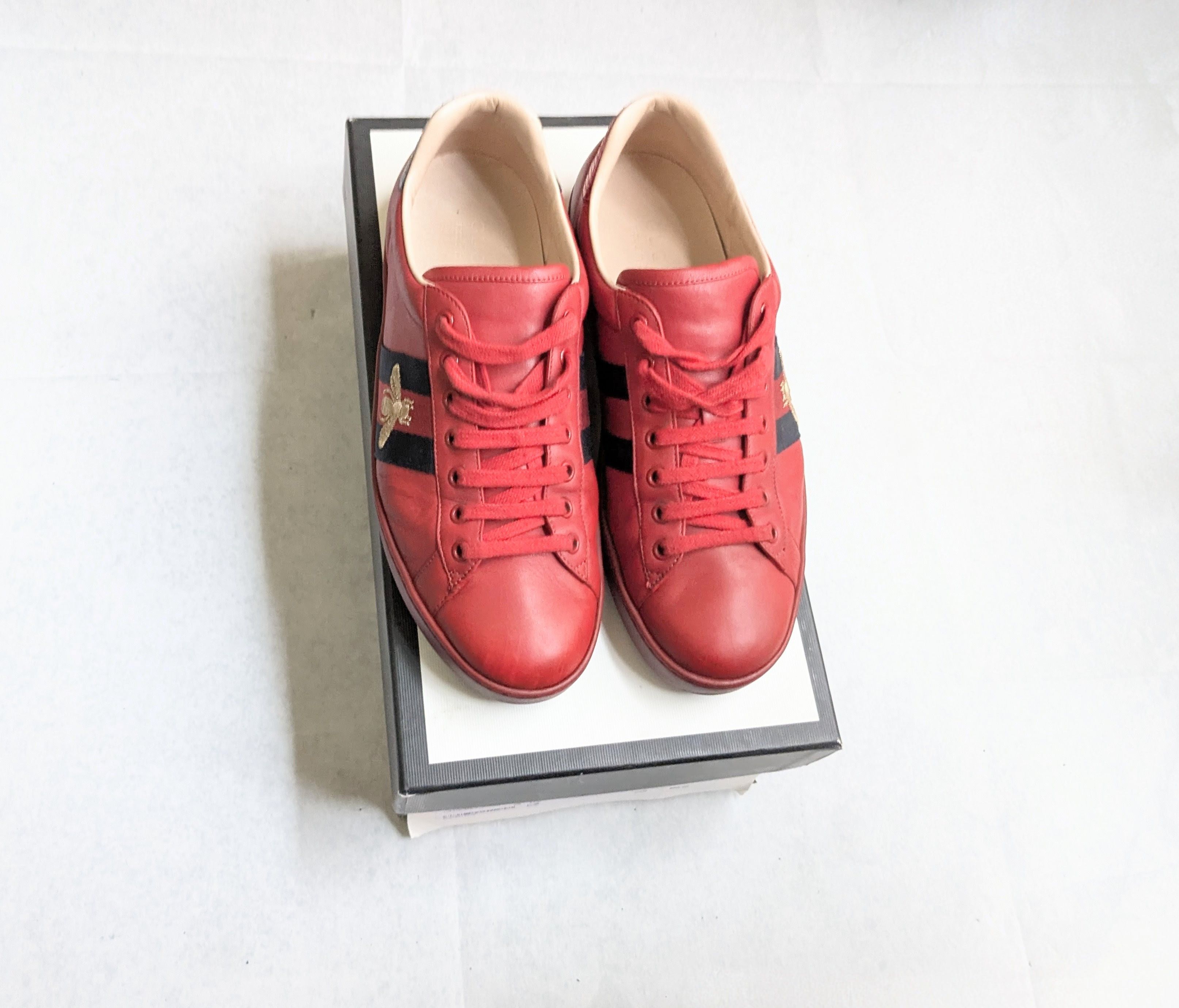 Gucci Ace Sneakers 9.5 Red Low Tops Leather Tennis