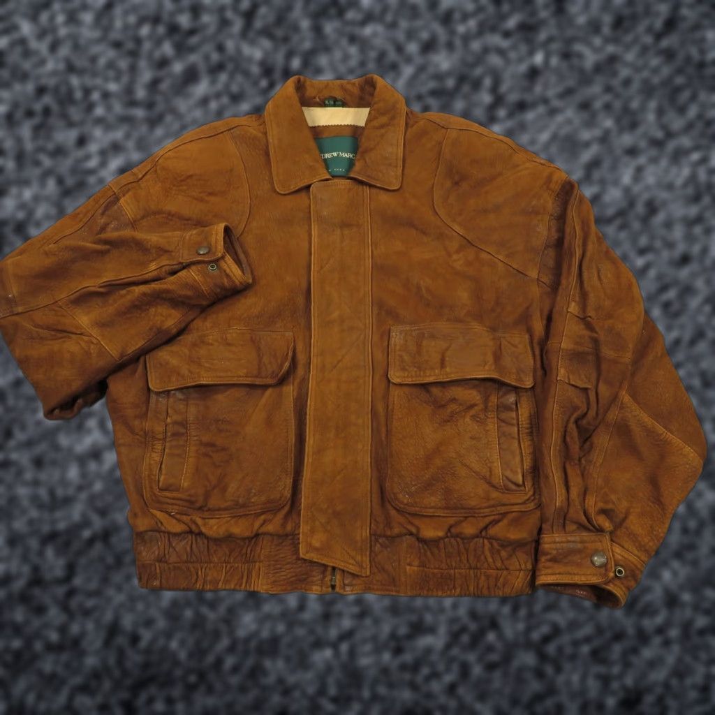 Andrew Marc VTG Andrew Marc Jacket Men XL Brown Aviator Leather Bomber Heavy Lined Moto Bike Size US XL / EU 56 / 4 - 1 Thumbnail