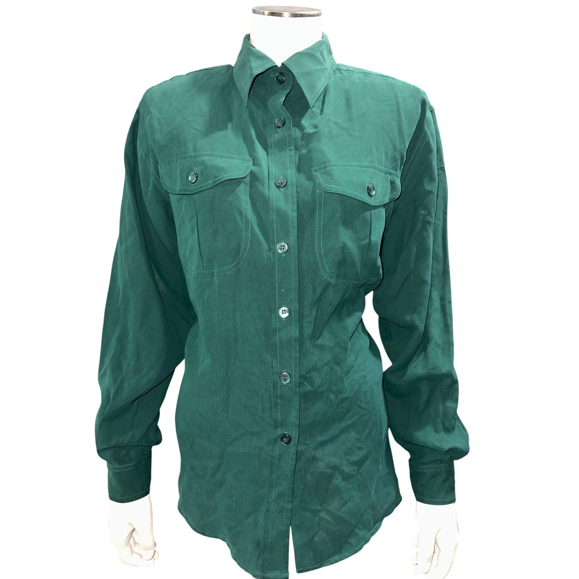 Other Anna And Frank Size S Vintage Green Silk Shirt Pocket Front Size S / US 4 / IT 40 - 2 Thumbnail