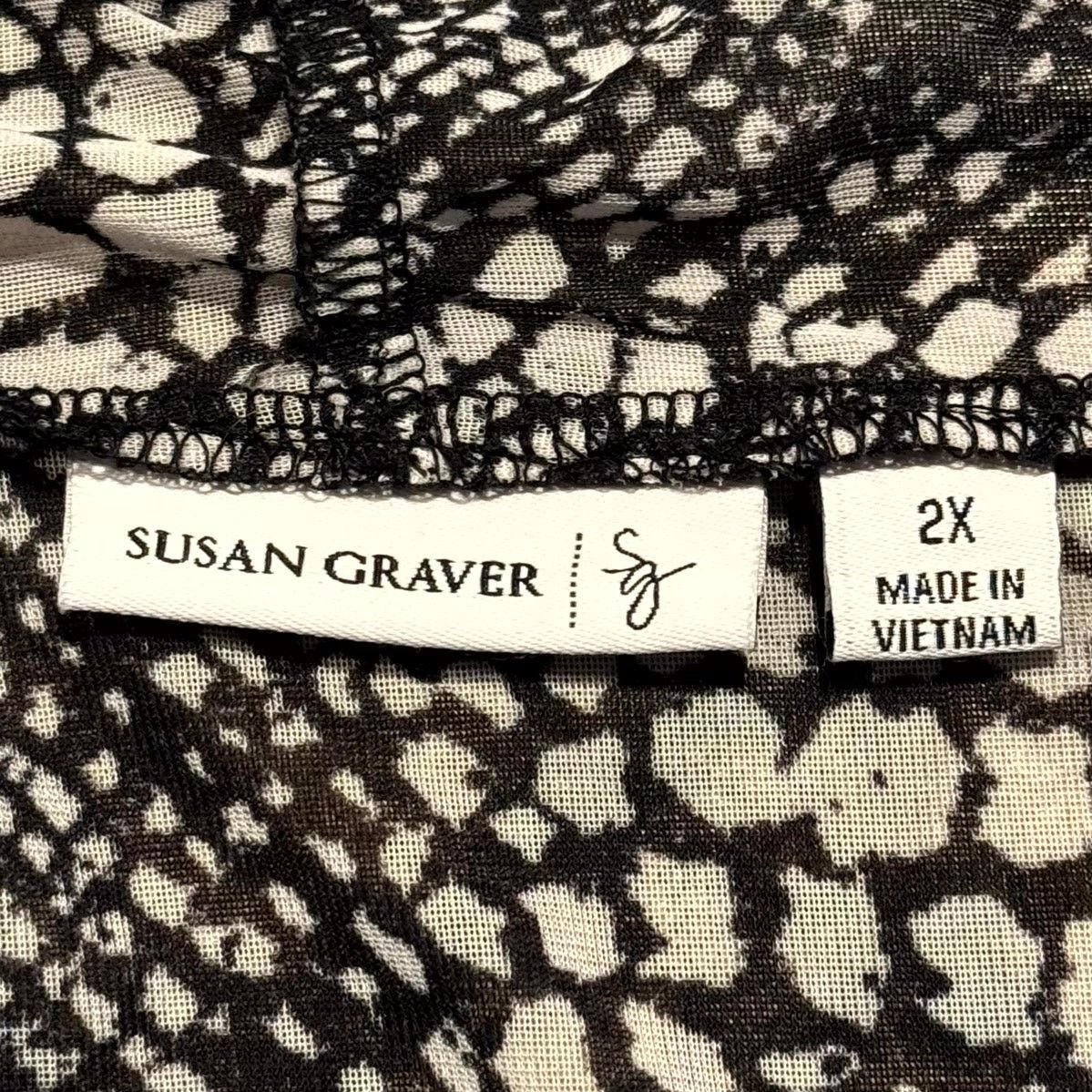 Other Susan Graver Sheer Cardigan Black White Plus 2X Open Front Size XXL / US 16-18 / IT 52-54 - 4 Thumbnail
