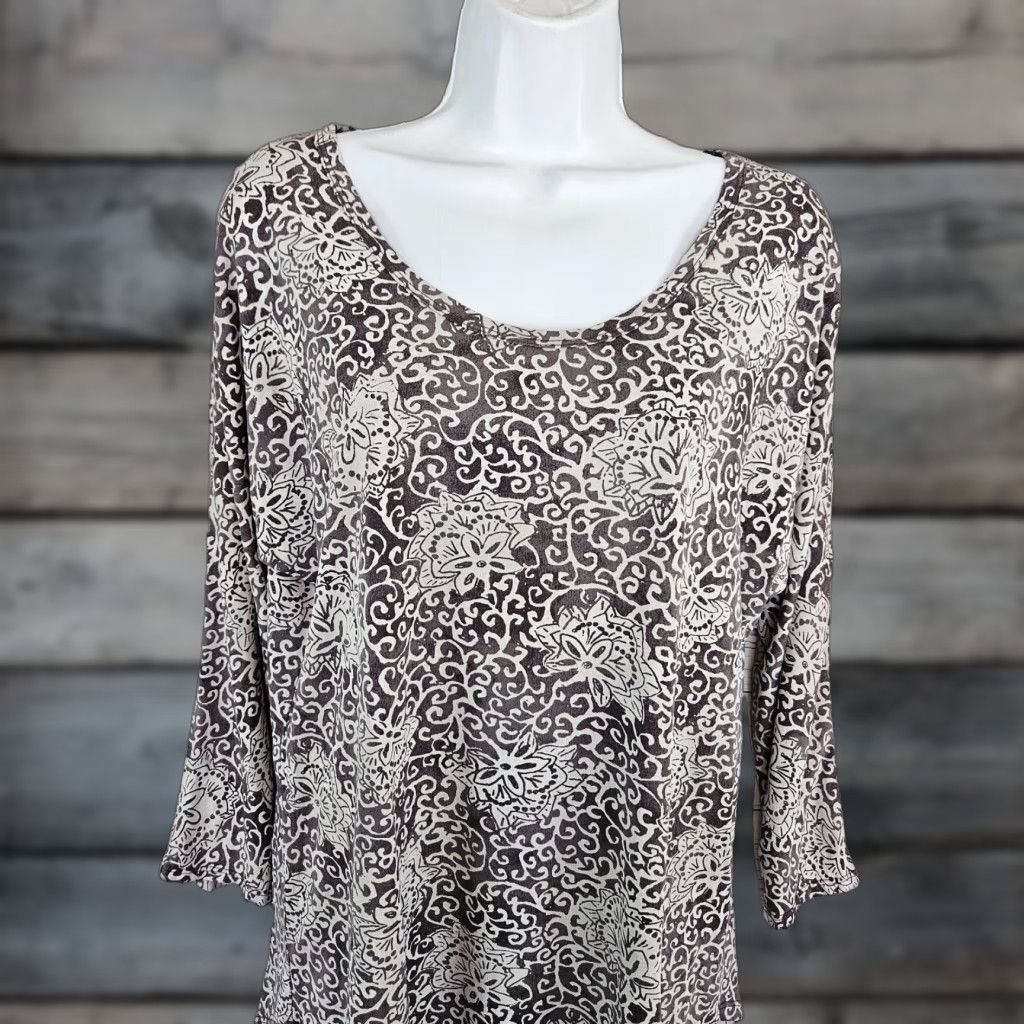 Vintage Fresh Produce Womens Top Gray Floral 3/4 Sleeve Cotton Blend Medium Shirt Adults Womens Size M / US 6-8 / IT 42-44 - 1 Thumbnail