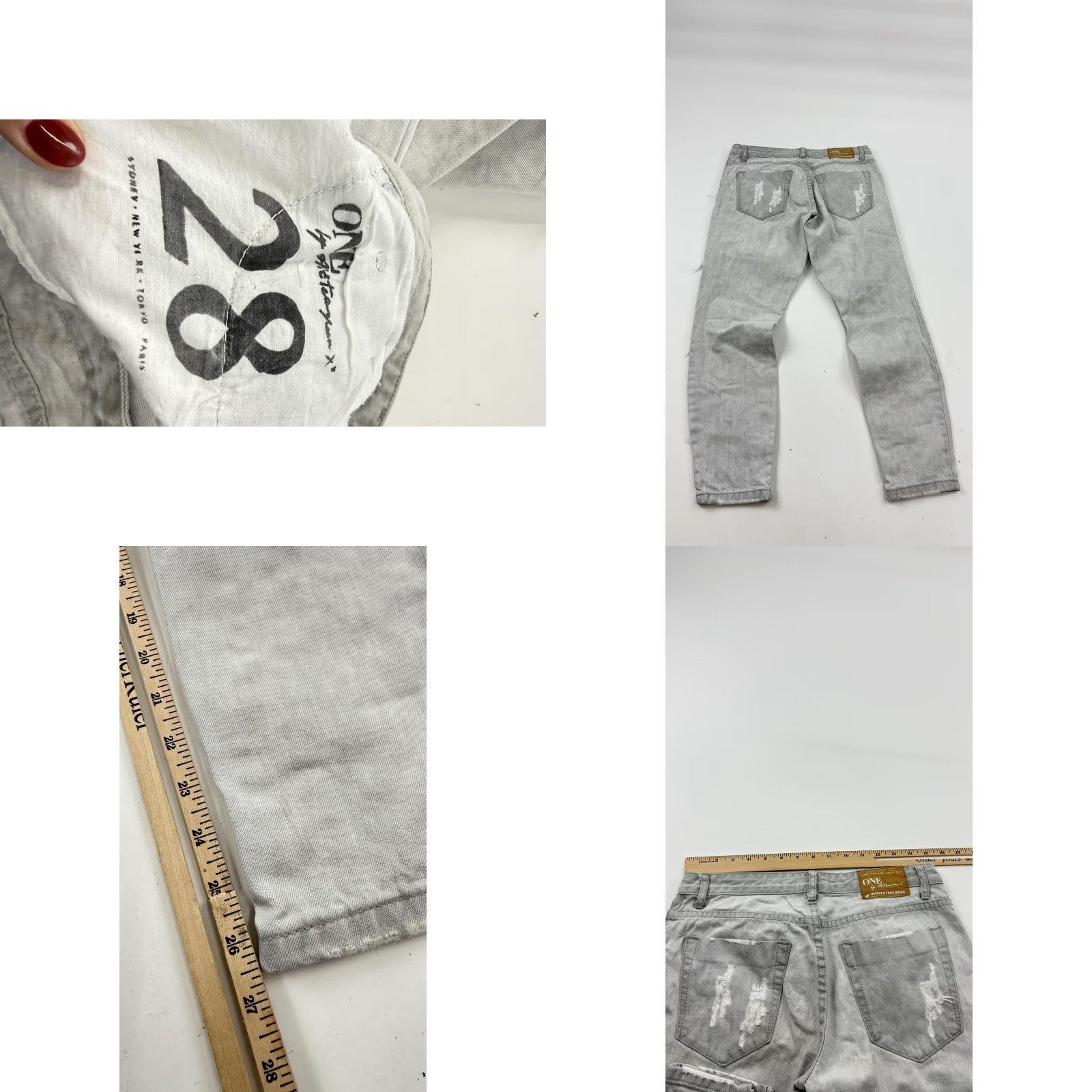 Vintage One Teaspoon Jeans Womens 28 Gray Distressed Trashed Free Birds Ankle Zip Skinny Size 28" / US 6 / IT 42 - 8 Thumbnail