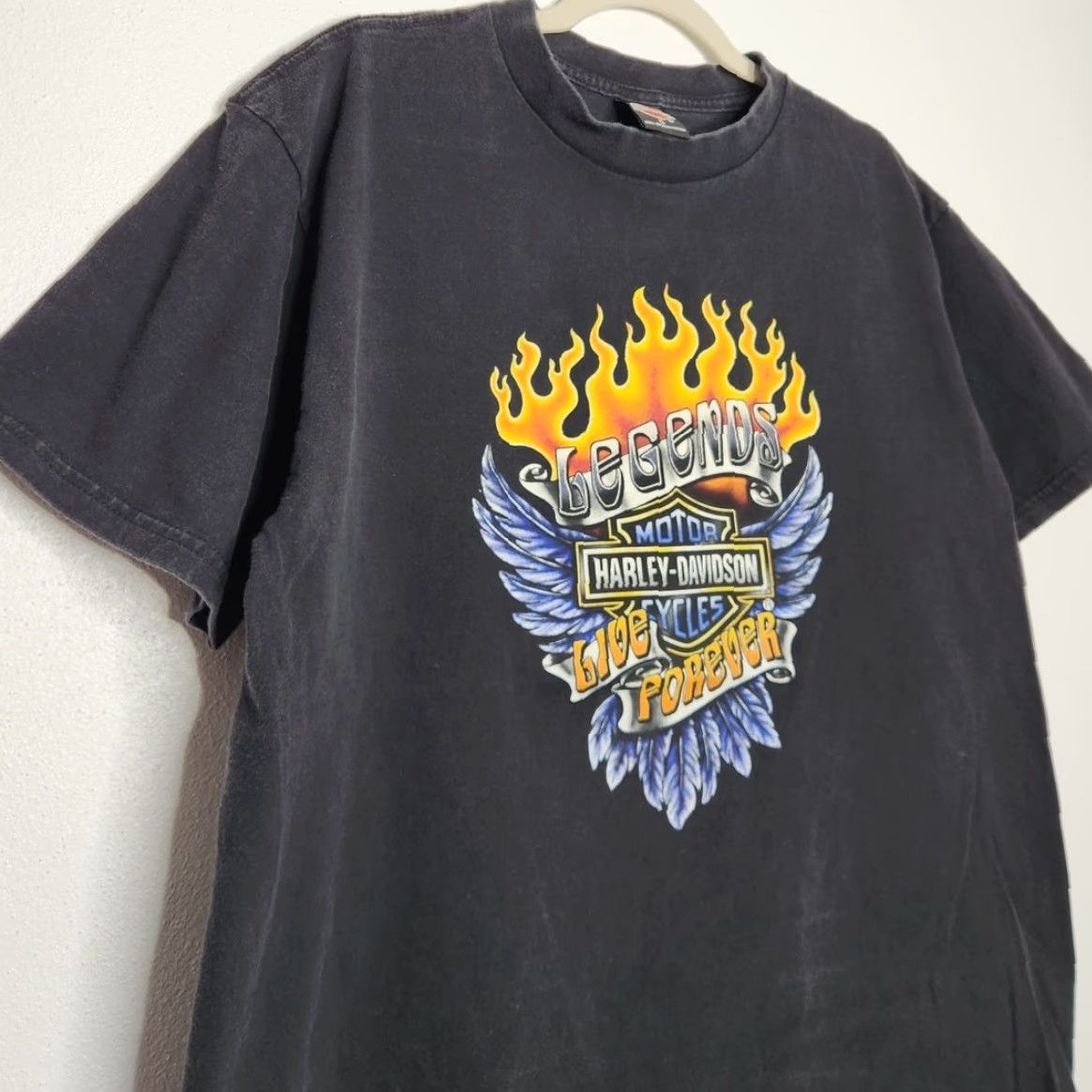 Harley Davidson VINTAGE Harley Davidson Flames Wings Double Sided Black XL Shirt Mens UAD Size US XL / EU 56 / 4 - 2 Thumbnail