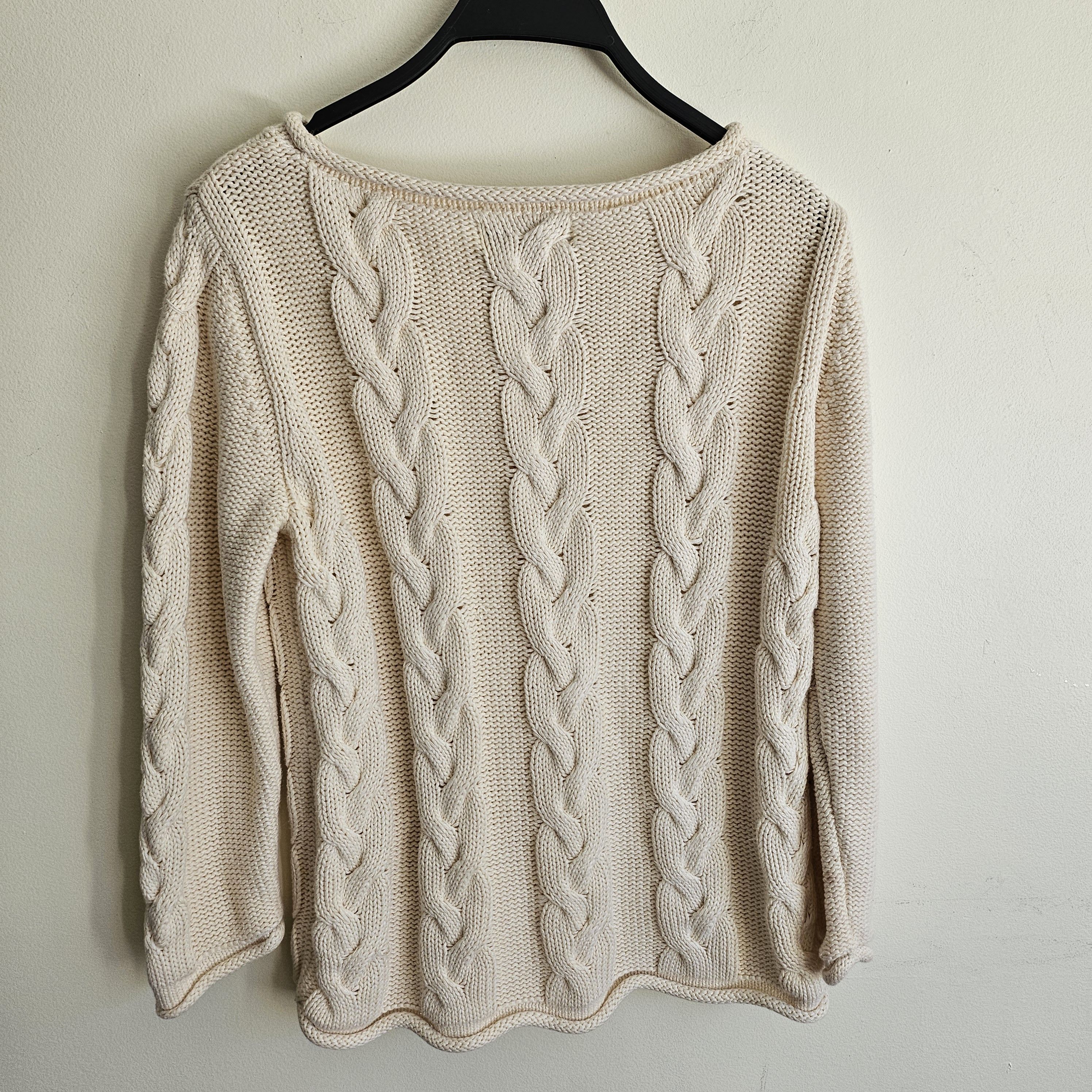 Evan Picone × Vintage Vtg Evan-Picone Sweater Ivory Cable-Knit Ramie/Cotton Size US S / EU 44-46 / 1 - 3 Thumbnail
