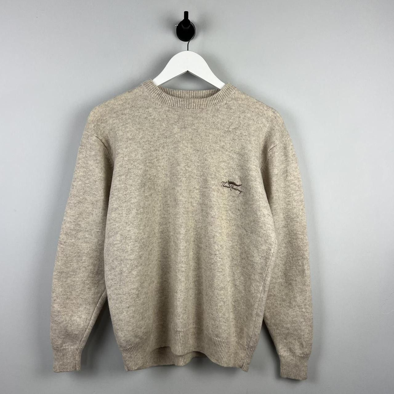 image of Thomas Burberry Lambswool Knit Jumper in Cream, Men's (Size Small)