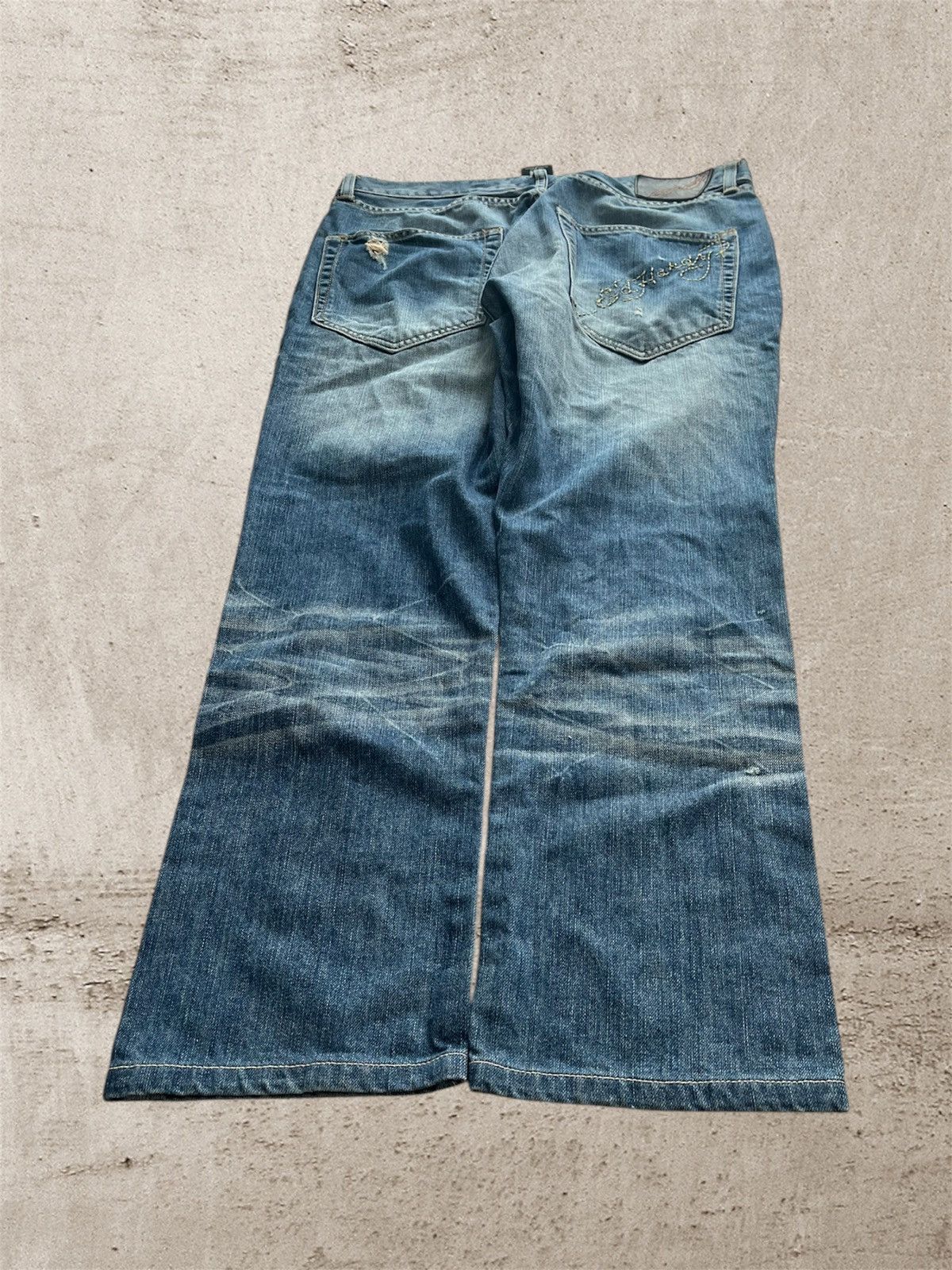 Christian Audigier × Ed Hardy Ed hardy blue straight jeans vintage distressed rare y2k Size US 36 / EU 52 - 2 Thumbnail