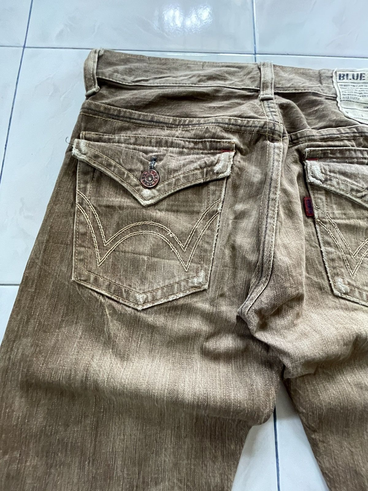 Edwin × Le Grande Bleu (L.G.B.) × Vintage Vintage Edwin 503 Flare Brown Faded Whiskers Man Jeans Size US 31 - 18 Thumbnail
