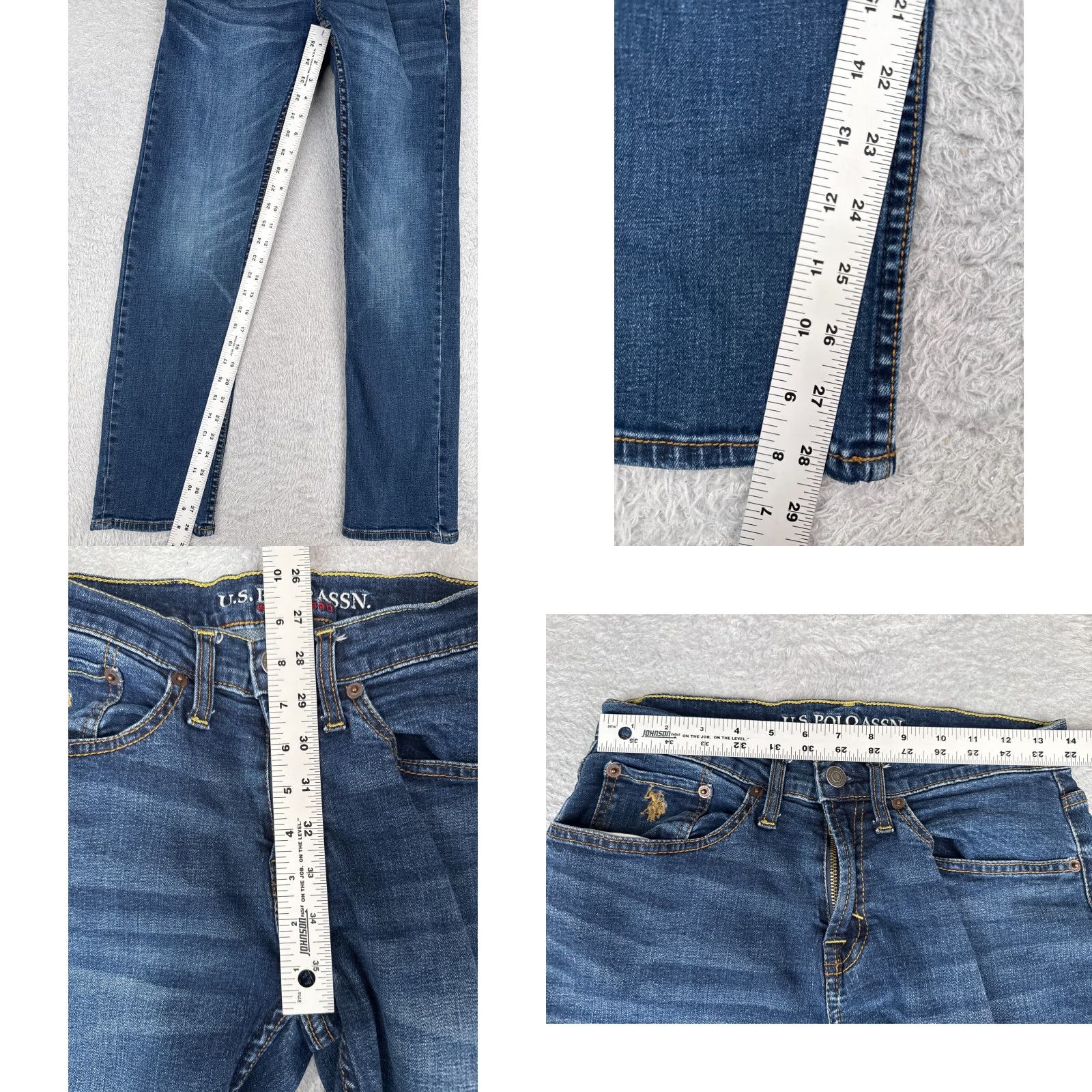 Vintage US Polo Assn Jeans Womens Straight 29 Blue Denim Cotton Blend Mid Rise 28x29 Distressed Zipper Button 90s Cowboy Theme Mens Womens Girls Size 29" - 8 Thumbnail