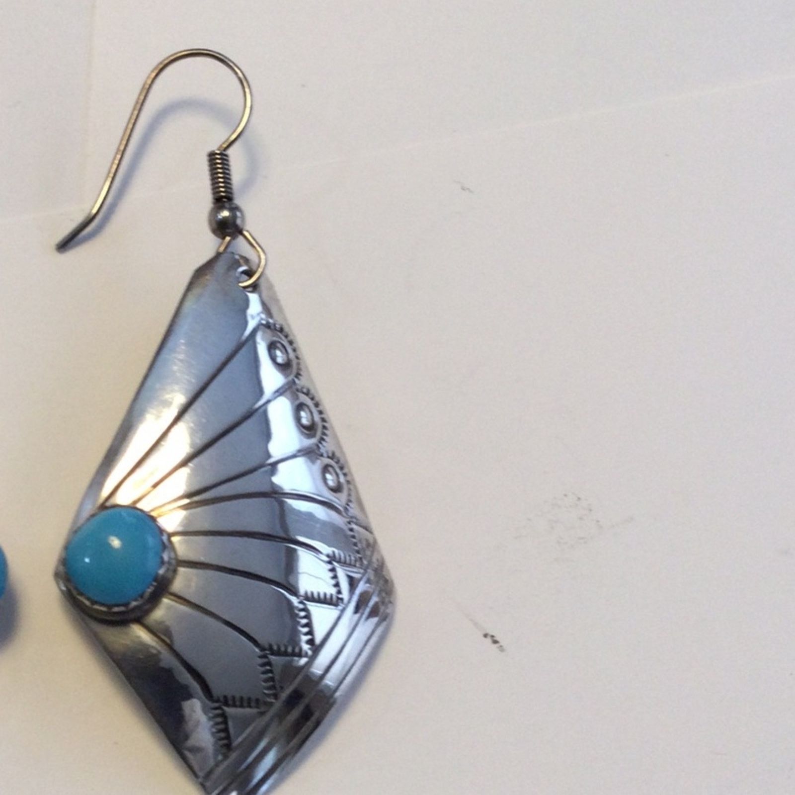 Other Silver & Turquoise Art Deco Fan Dangle Vintage Earrings Size ONE SIZE - 6 Thumbnail