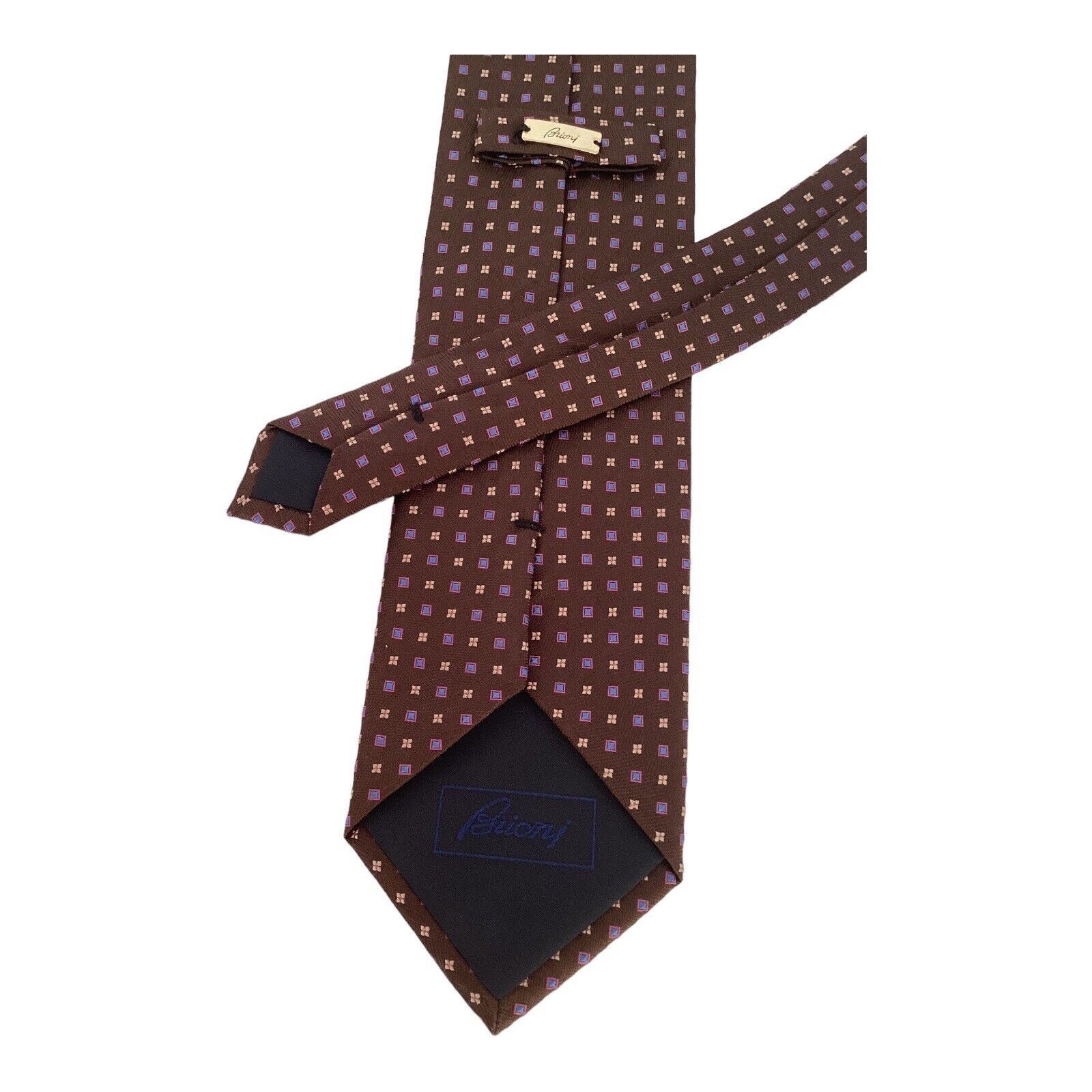 Brioni BRIONI Brown Geometric Luxury Designer Silk Tie Made In Ital Size ONE SIZE - 4 Thumbnail