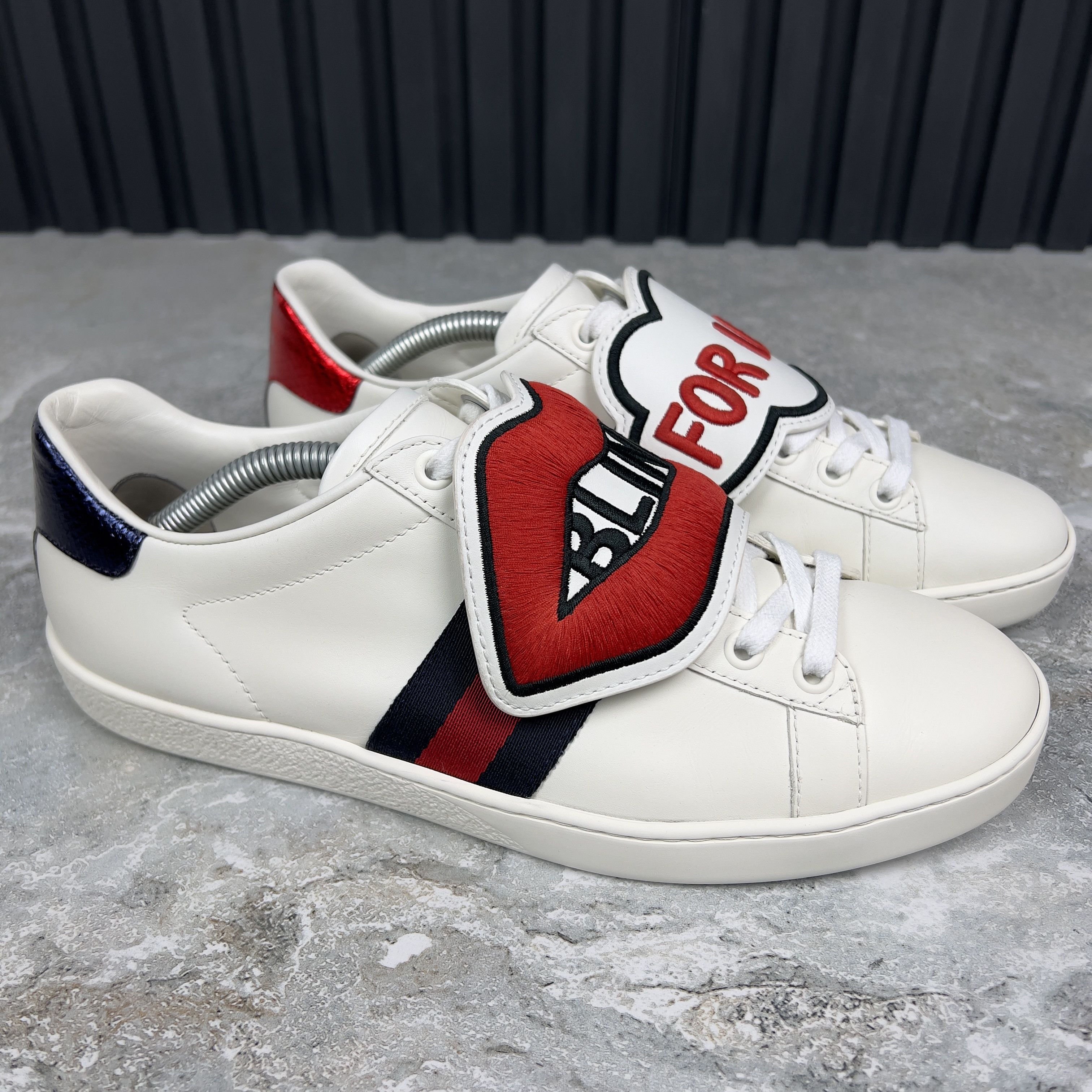 Gucci Ace Sneakers Blind For Love Patch Web Leather Size US 8 / IT 38 - 3 Thumbnail