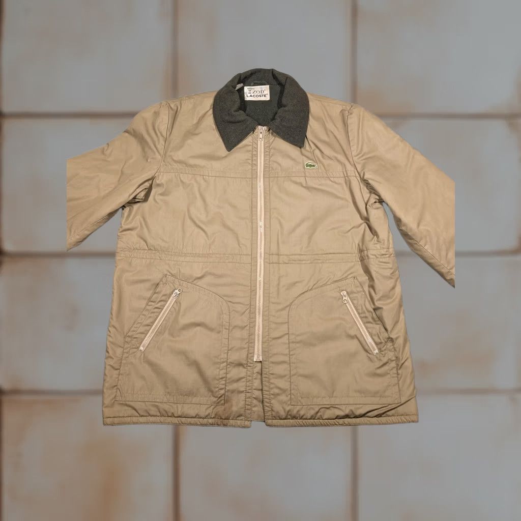 Izod VINTAGE Izod Lacoste Chore coat Mens Large Beige Wool Lined Full Zip Jacket Size US L / EU 52-54 / 3 - 1 Thumbnail