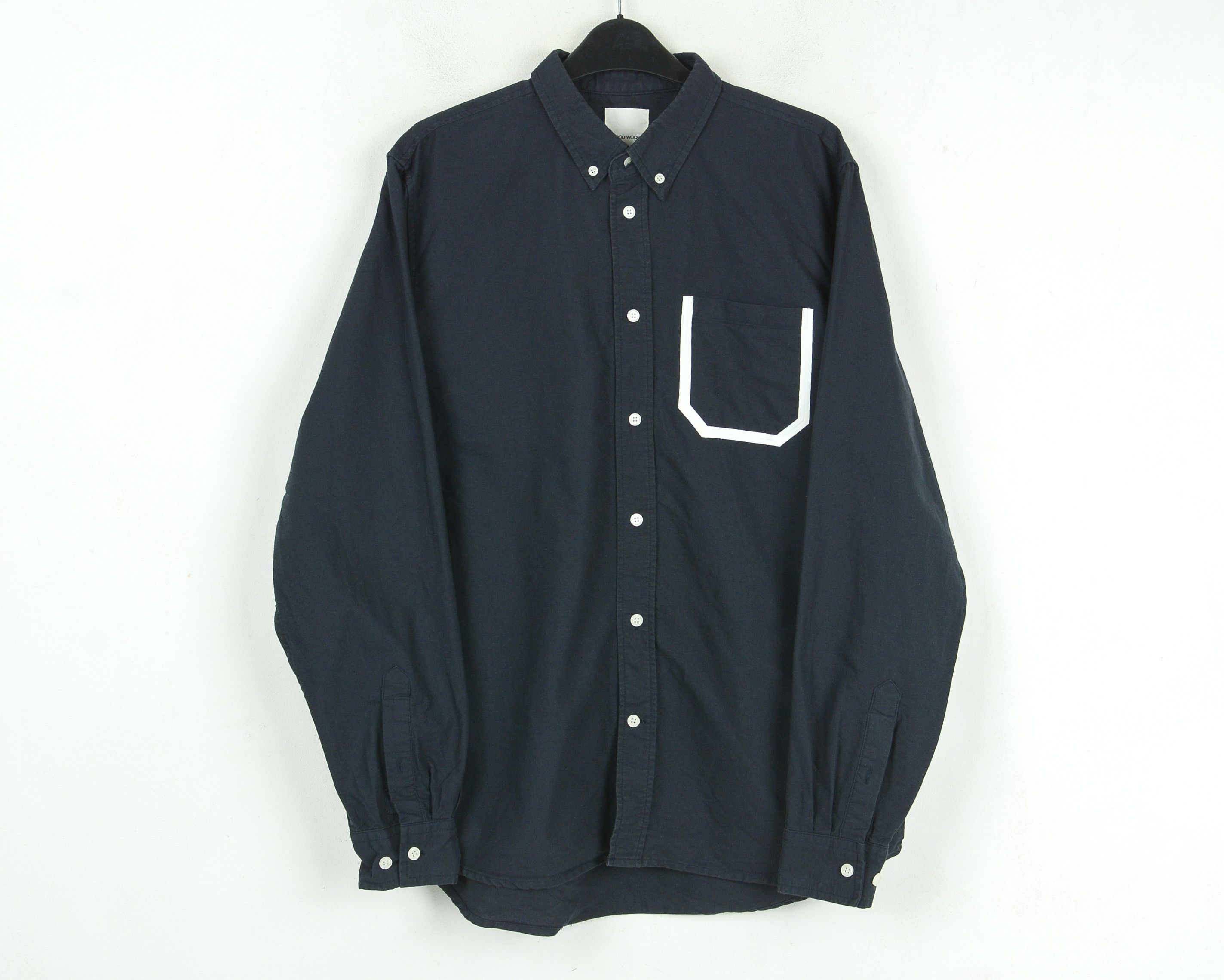 Wood Wood Long Sleeve Shirt Button Up Cotton Casual Collared Navy Top Size US L / EU 52-54 / 3 - 1 Thumbnail