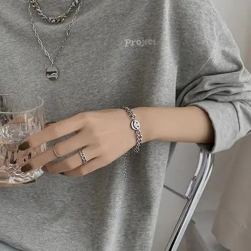 Jewelry Titanium Steel Smiley Face Charm Bracelet for Men Women Size ONE SIZE - 4 Thumbnail