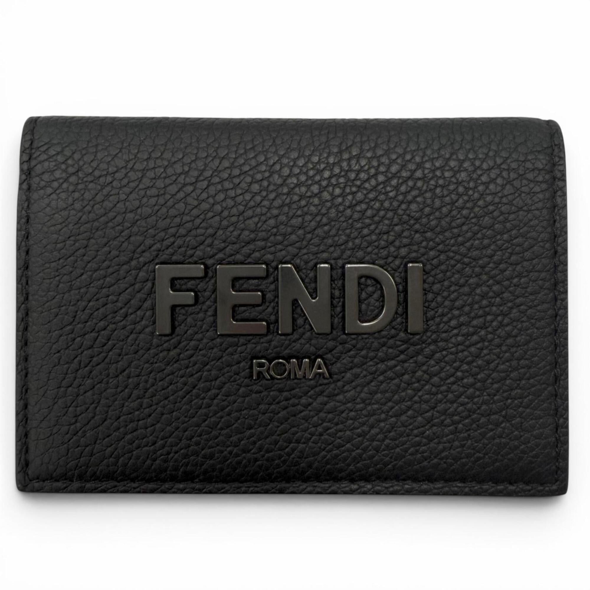 Fendi FENDI Leather Logo Hardware Bi-fold Business Card Holder/Card Case in Black/Gunmetal - Recommended for Men and Women ◎ Size ONE SIZE - 1 Thumbnail