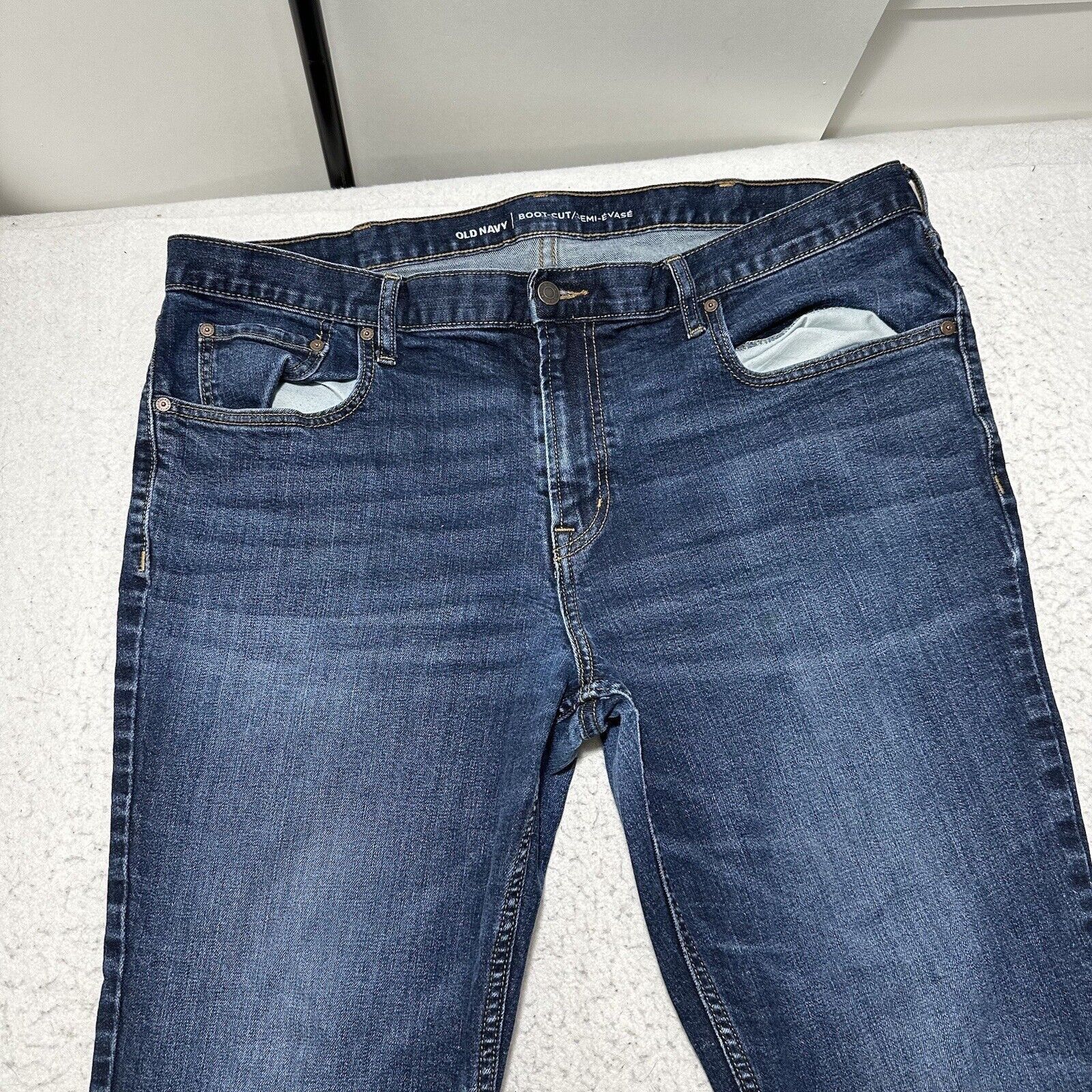 Old Navy Old Navy 40x29 Boot Cut Blue Denim Distressed Ripped Jeans Size 40" / US 18 - 2 Thumbnail