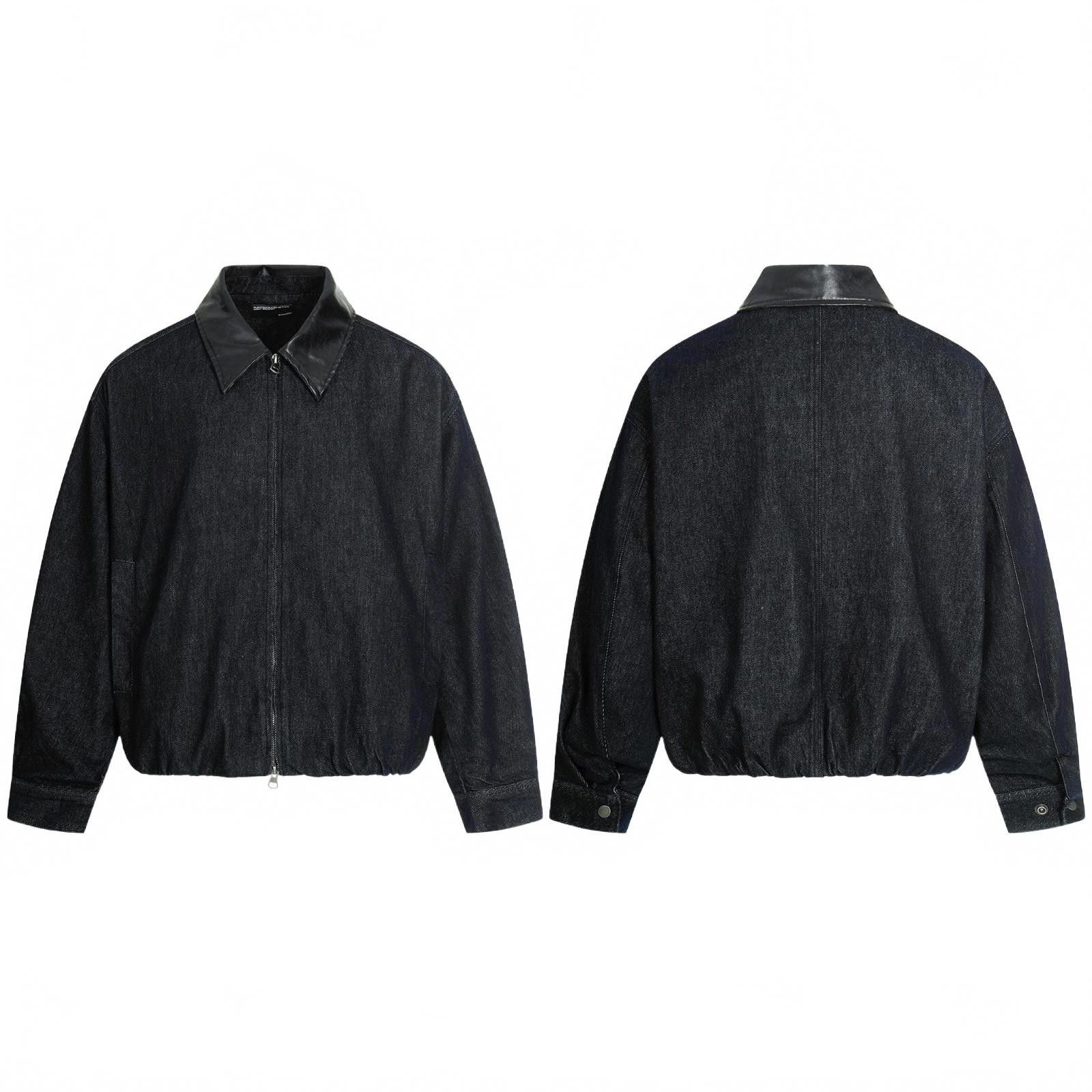 Jean Black Oversized Denim Jacket with Leather Collar Size US M / EU 48-50 / 2 - 6 Thumbnail