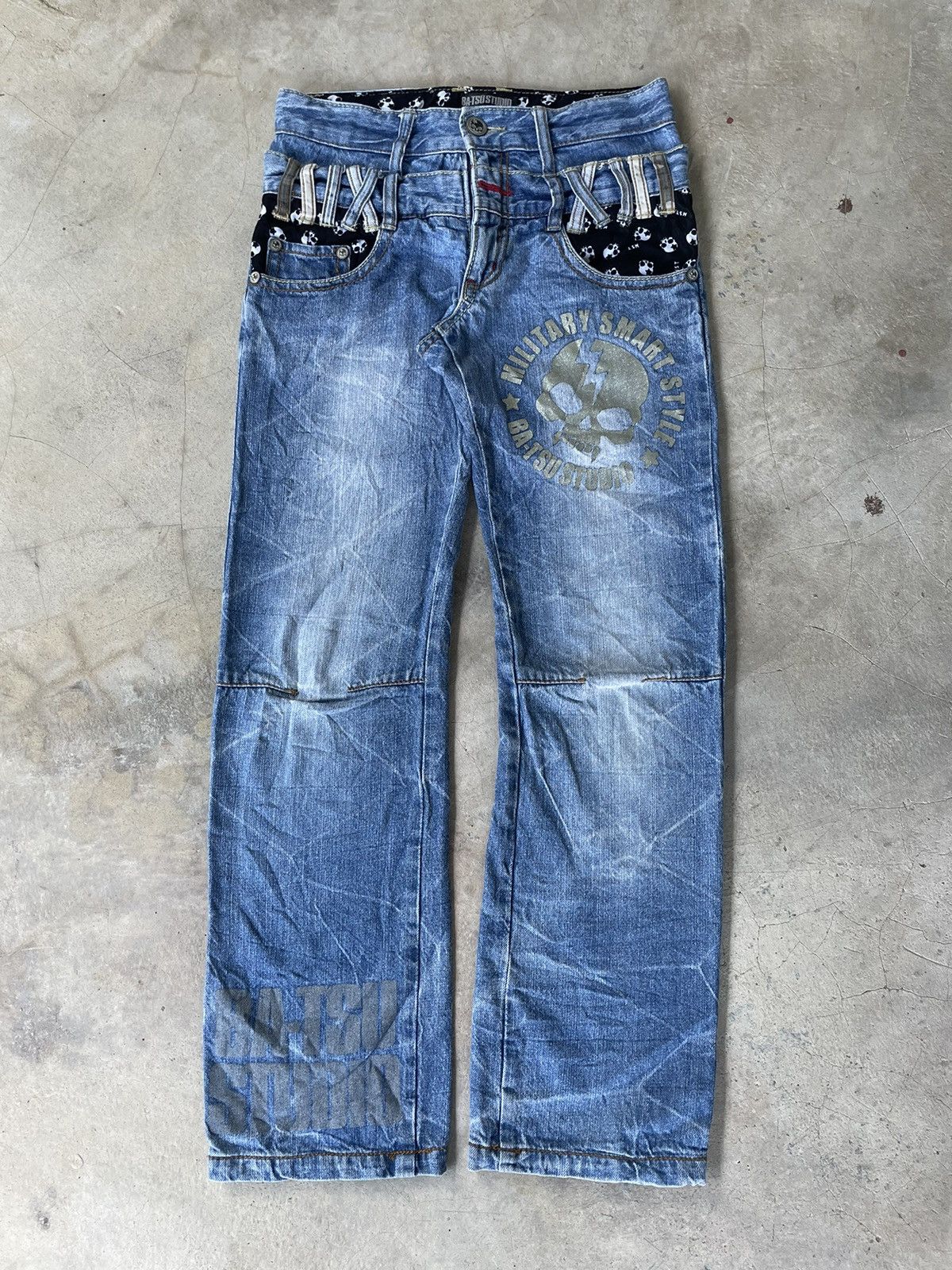 Hysteric Glamour 2000s Batsu Studio Skull Poem Double Waist Punk Jeans Size US 29 - 1 Thumbnail
