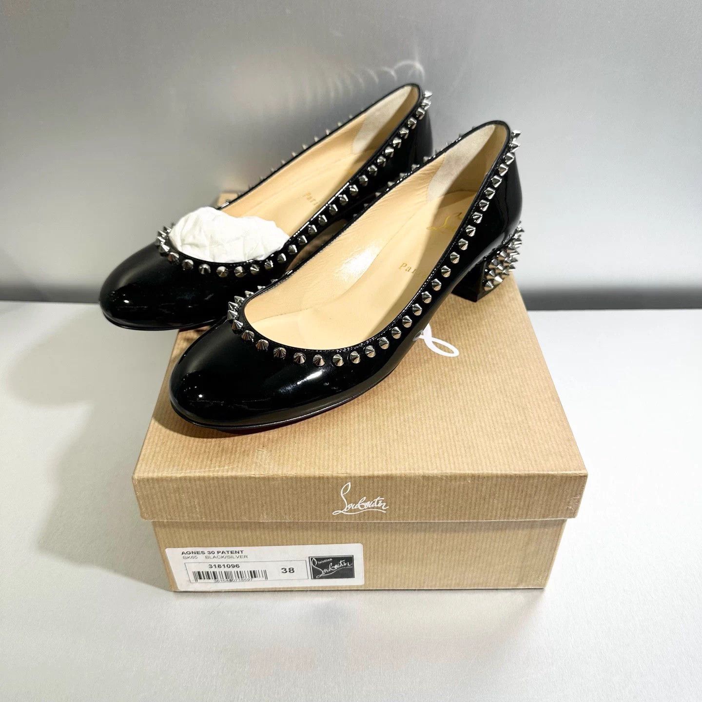 Christian Louboutin CL Black Patent Leather Riveted Flats Size 38 Size US 7 / IT 37 - 8 Thumbnail