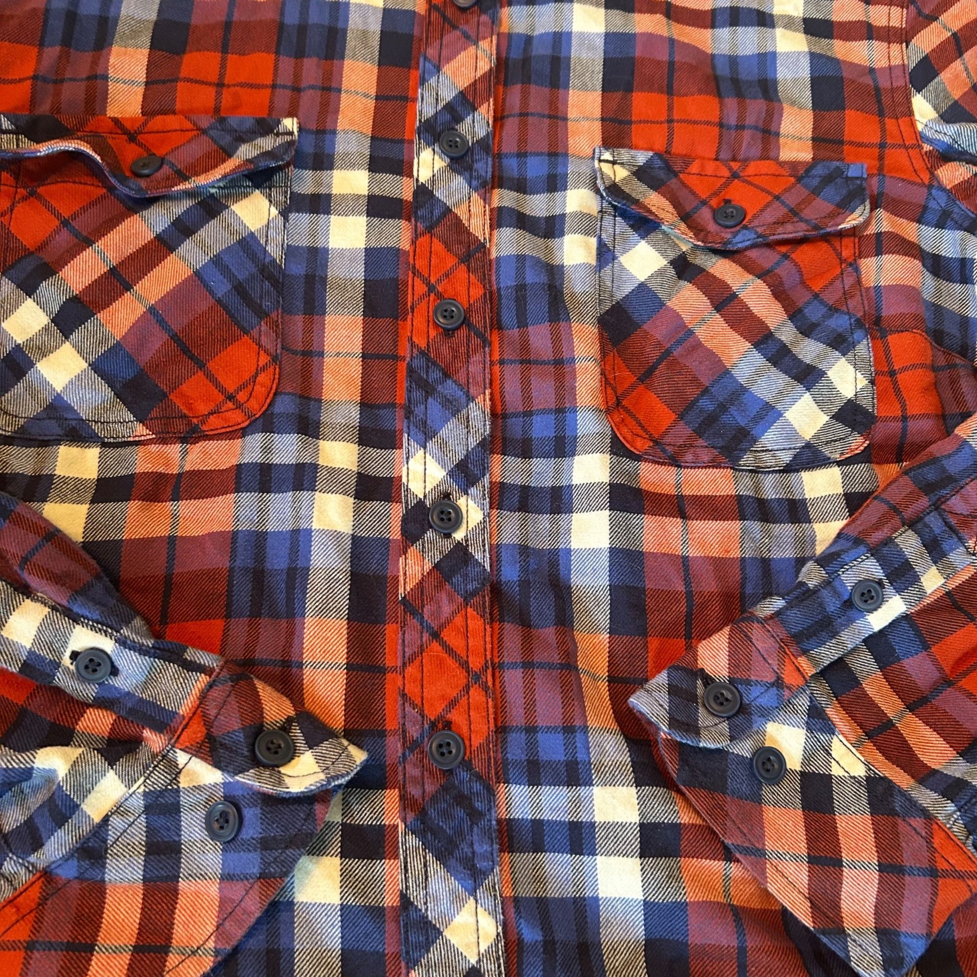 Duluth Trading Company Duluth Trading Orange & Blue Plaid Flannel Button Up XL Size US XL / EU 56 / 4 - 4 Thumbnail