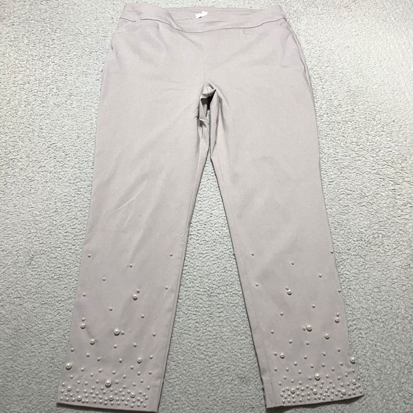 Vintage Chico'S Pants Womens 12 Beige Pull Ankle Faux Pearl High Rise Business Casual Size 34" / US 12 / IT 48 - 2 Thumbnail