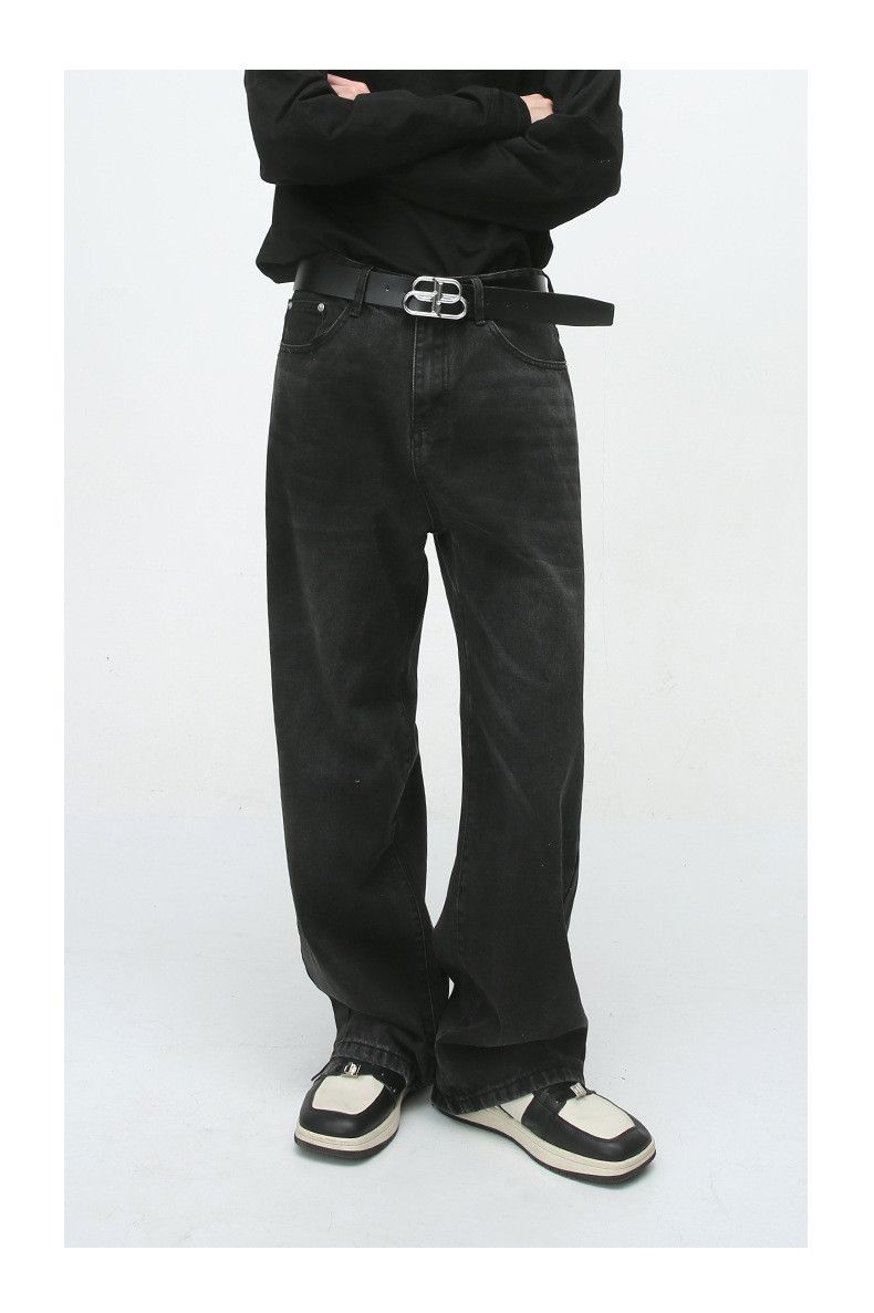 Japanese Brand Retro loose straight leg pleated black gray jeans Size US 32 / EU 48 - 3 Thumbnail