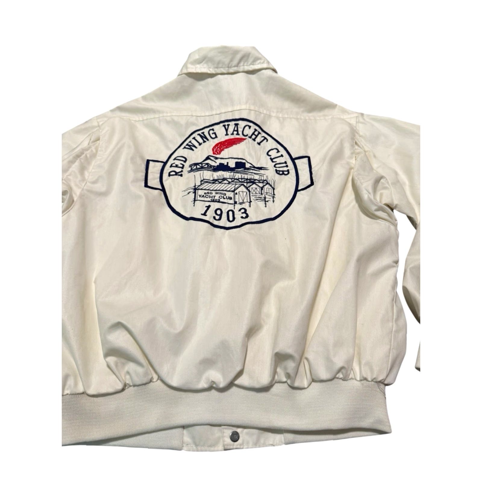 Red Wing VINTAGE King Louie Pro Fit Windbreaker Jacket M White Nylon USA 80s Red Wing Yacht Club Embroidered Logo Mens Size US M / EU 48-50 / 2 - 6 Thumbnail