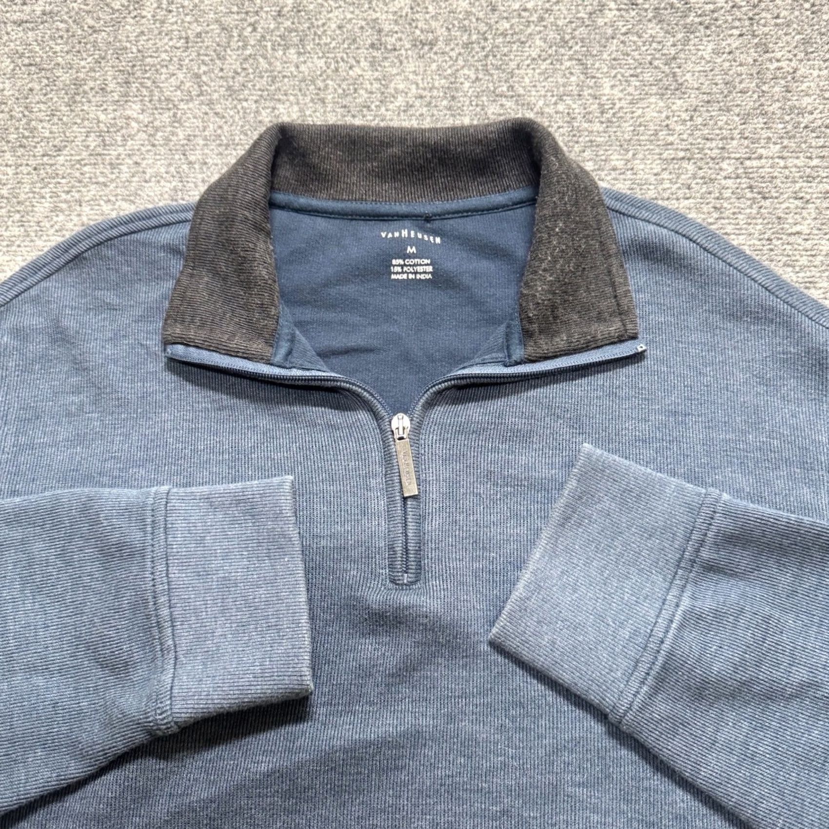 Van Heusen Van Heusen Sweatshirt Pullover M Men Blue Cotton Blend Quarter Zip Distressed/Pre-owned Size US M / EU 48-50 / 2 - 2 Thumbnail