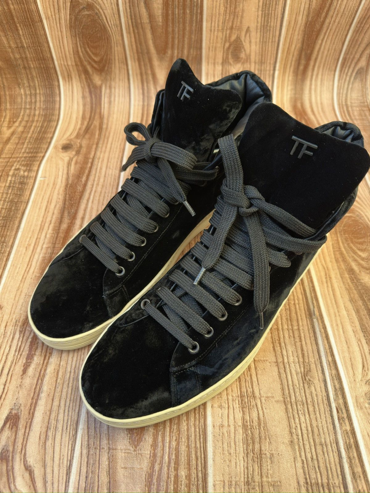 Tom Ford Tom Ford Russel Black Velvet Hi Top Sneaker Size US 12.5 / EU 45-46 - 4 Thumbnail