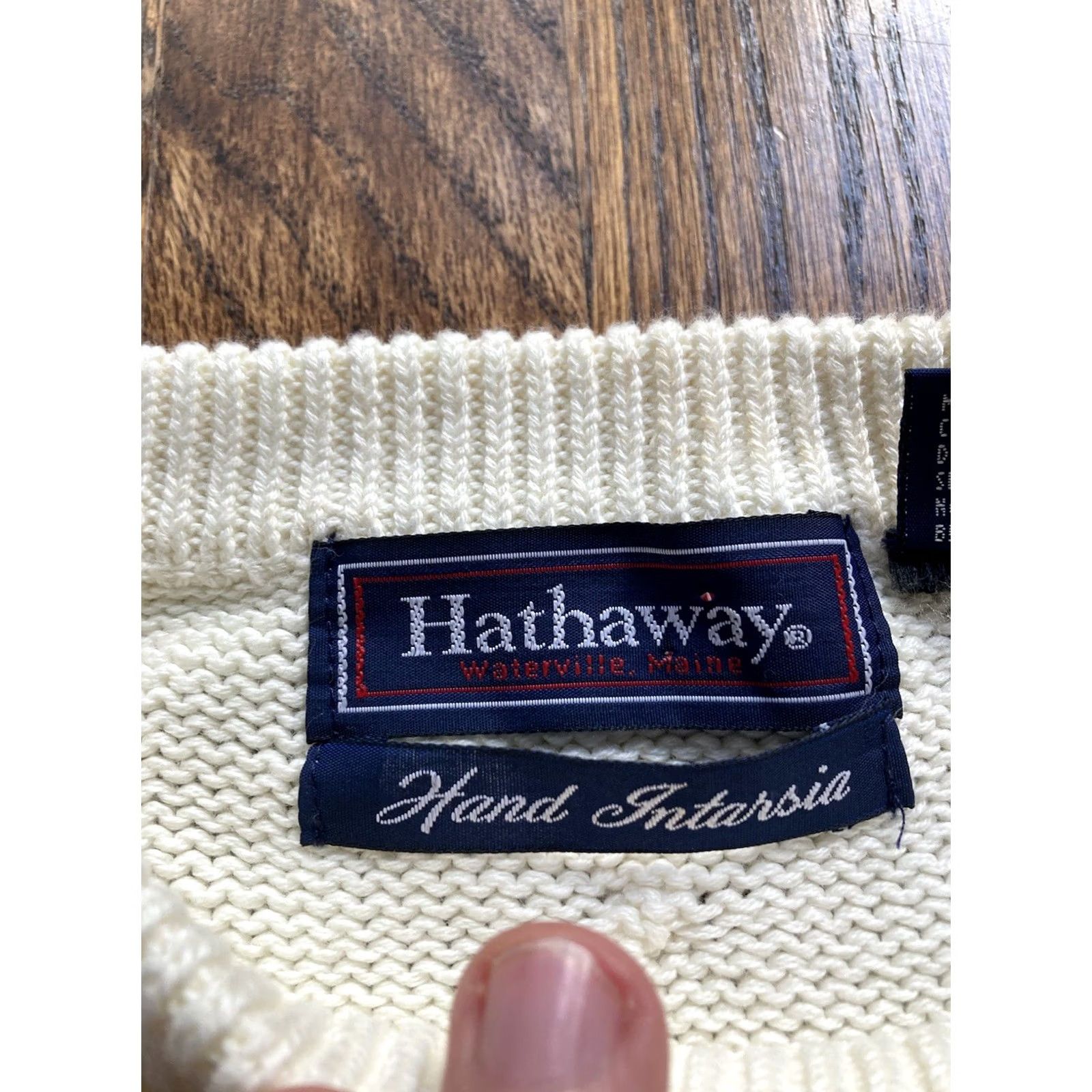 Vintage VINTAGE Hathaway Sweater Mens M cream ivory 90s Golf Size Hand Intarsia Knit Cotton Size US M / EU 48-50 / 2 - 6 Thumbnail