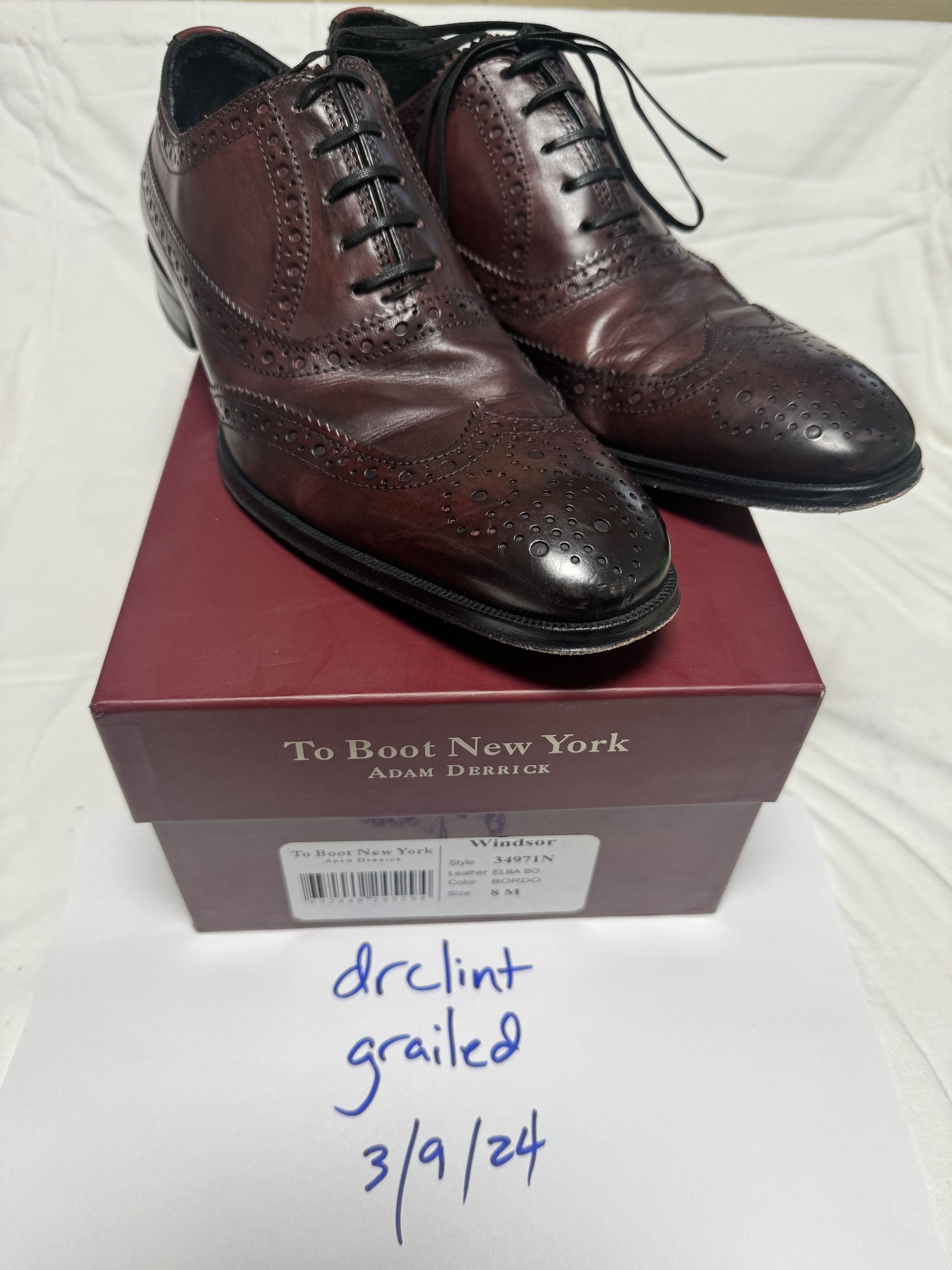 To Boot New York To Boot NY Adam Derrick - Windsor in Bordo size 8M Size US 8 / EU 41 - 1 Thumbnail