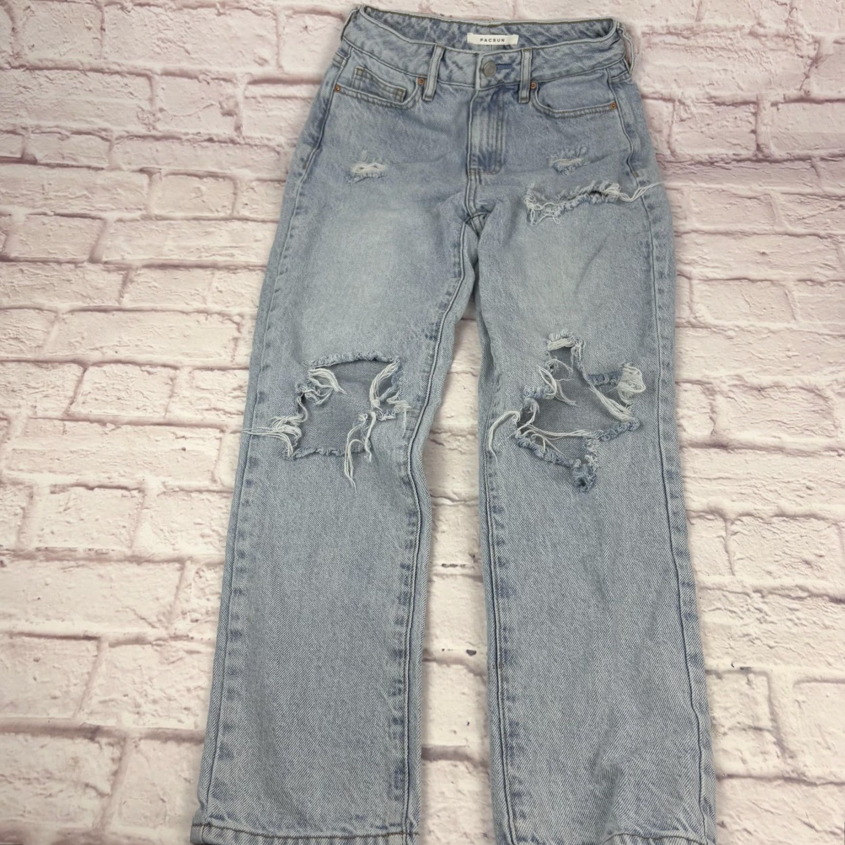 Pacsun PacSun Jeans Womens 25 Light Wash High Rise Distressed Straight Leg Denim Size 42" / US 20 - 7 Thumbnail