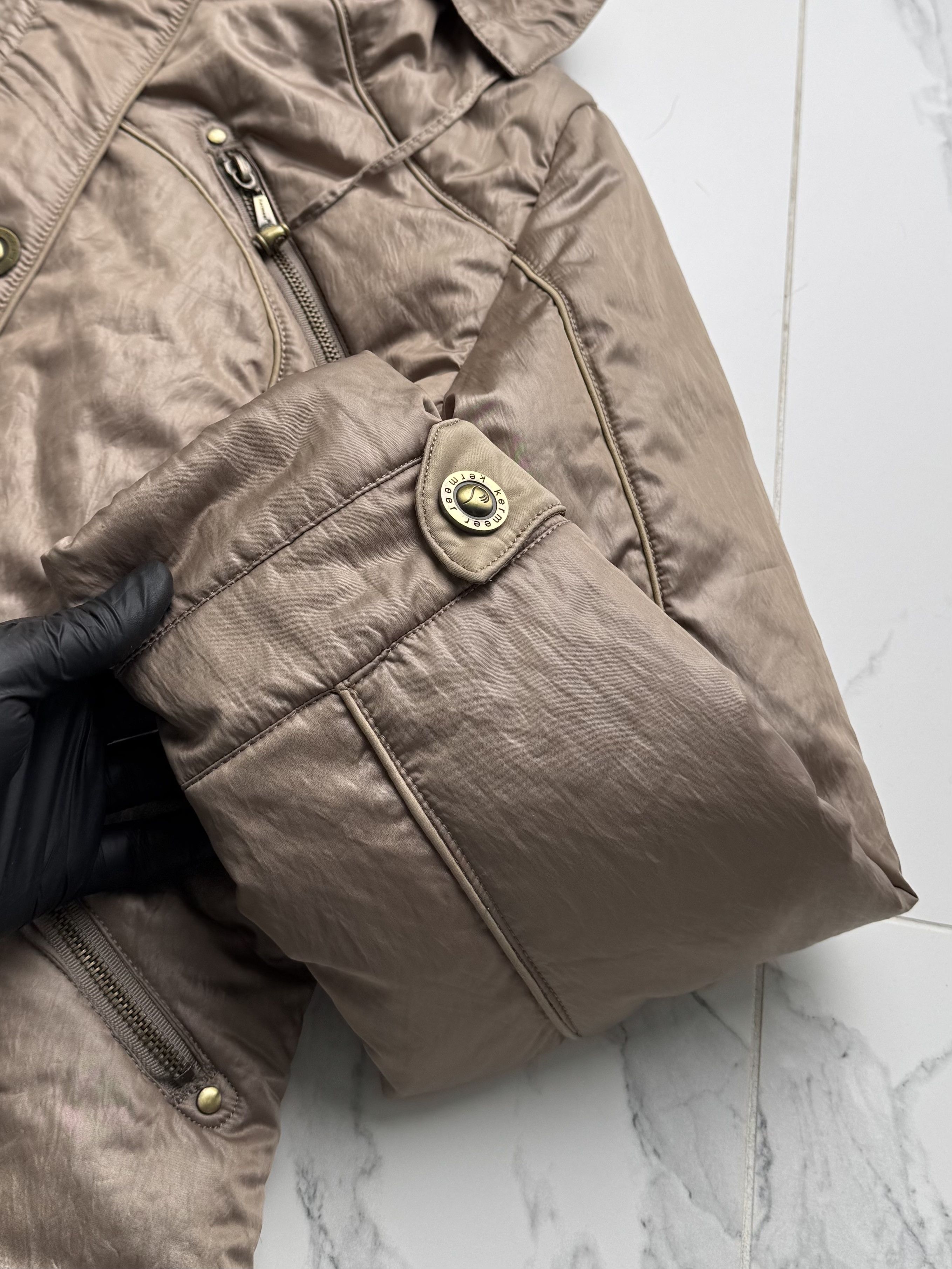 Vintage Taupe Hooded Jacket Women L Zip Up Y2K Utility Biker Coat Size L / US 10 / IT 46 - 8 Thumbnail