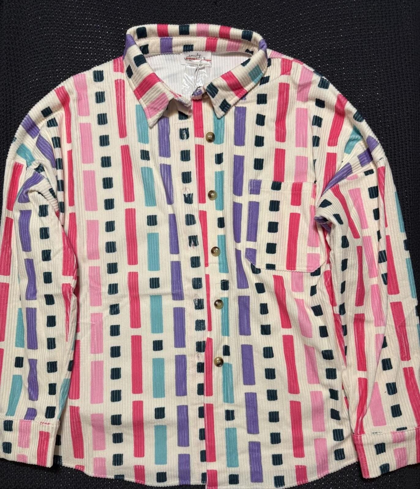 Other Emily Wonder Large Multicolor Ribbed Button-Up Shirt Size L / US 10 / IT 46 - 1 Thumbnail