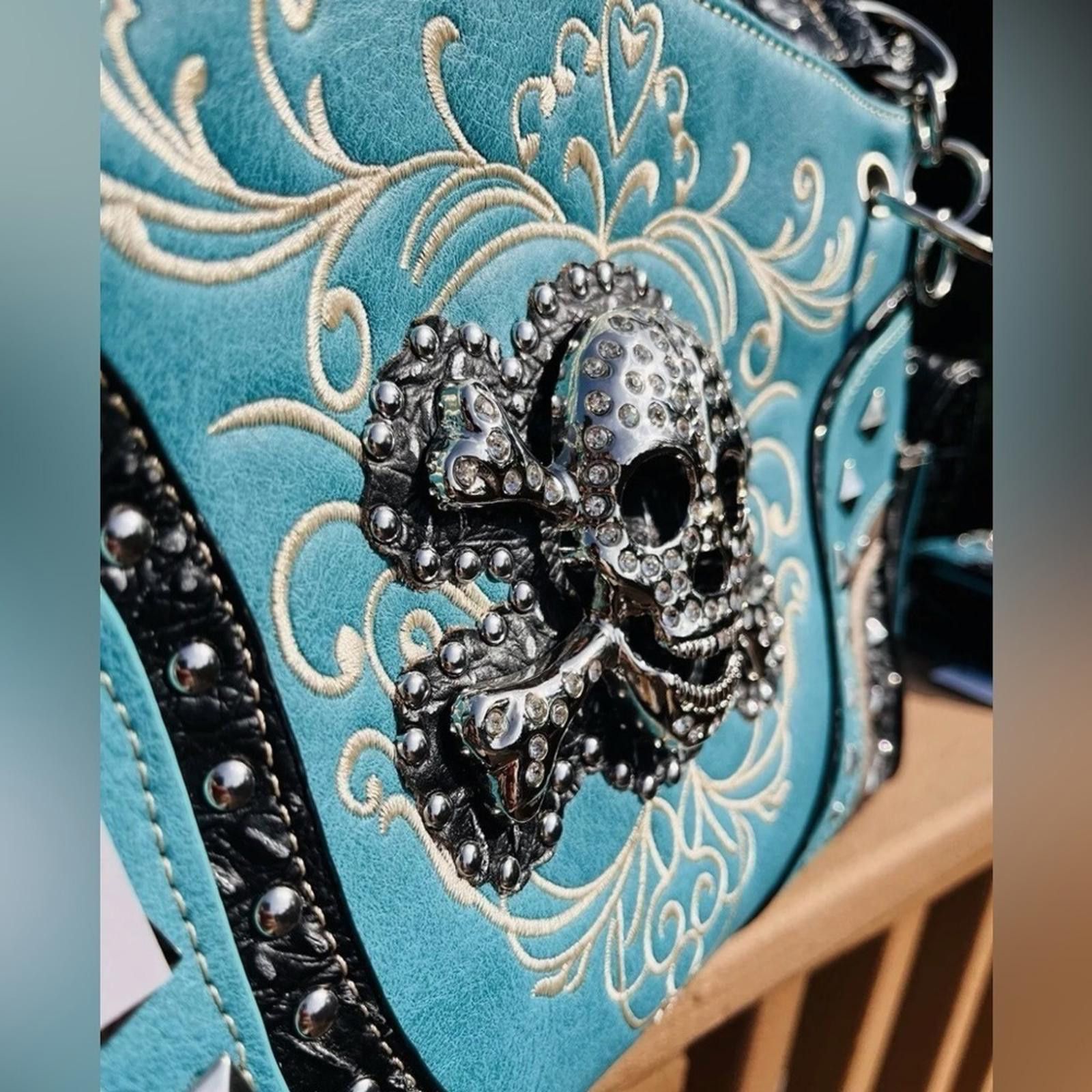 Designer Handmade Skull Leather Shoulder Bag With Skull Wallet Size ONE SIZE - 11 Thumbnail