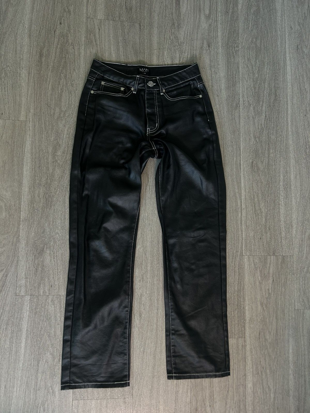 Boohoo Faux Leather Straight Leg Denim Size US 30 / EU 46 - 1 Thumbnail
